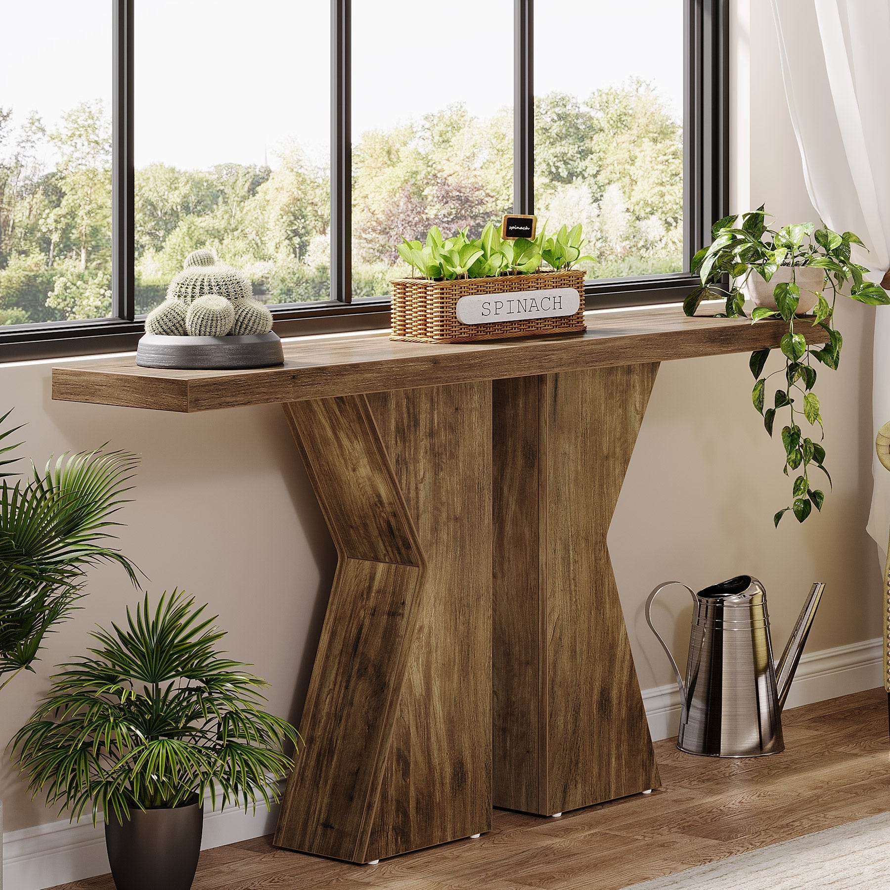 Wood Console Table, 140 cm Sofa Table Entryway Table with K-Shaped Frame