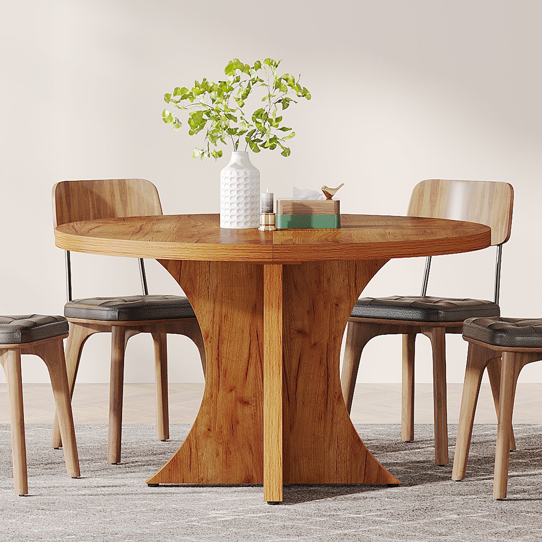 Wood Dining Table, 120 cm Round Kitchen Table for 4-6