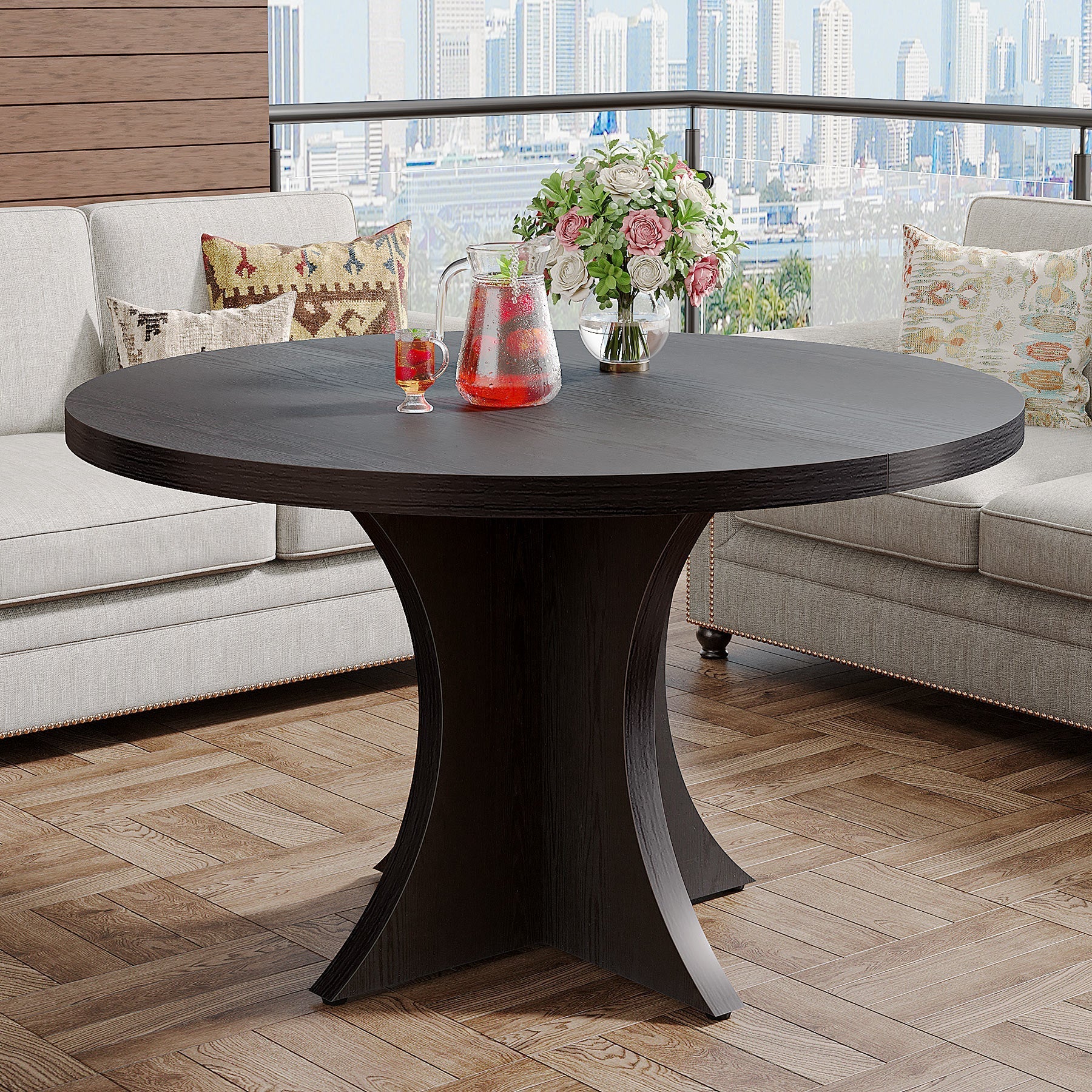 Wood Dining Table, 120 cm Round Kitchen Table for 4-6