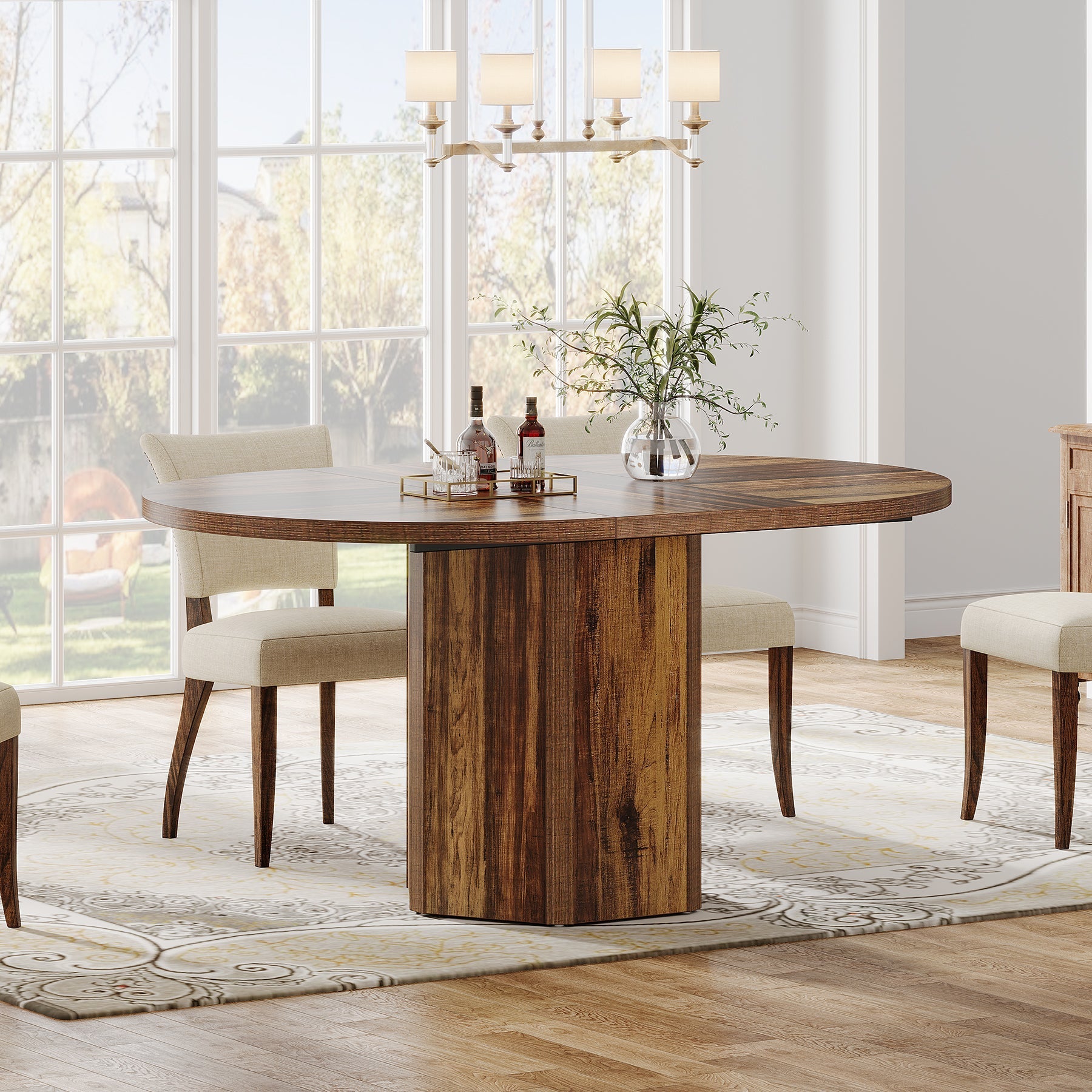 Wood Dining Table, 140 cm Kitchen Dinner Table for 4-6