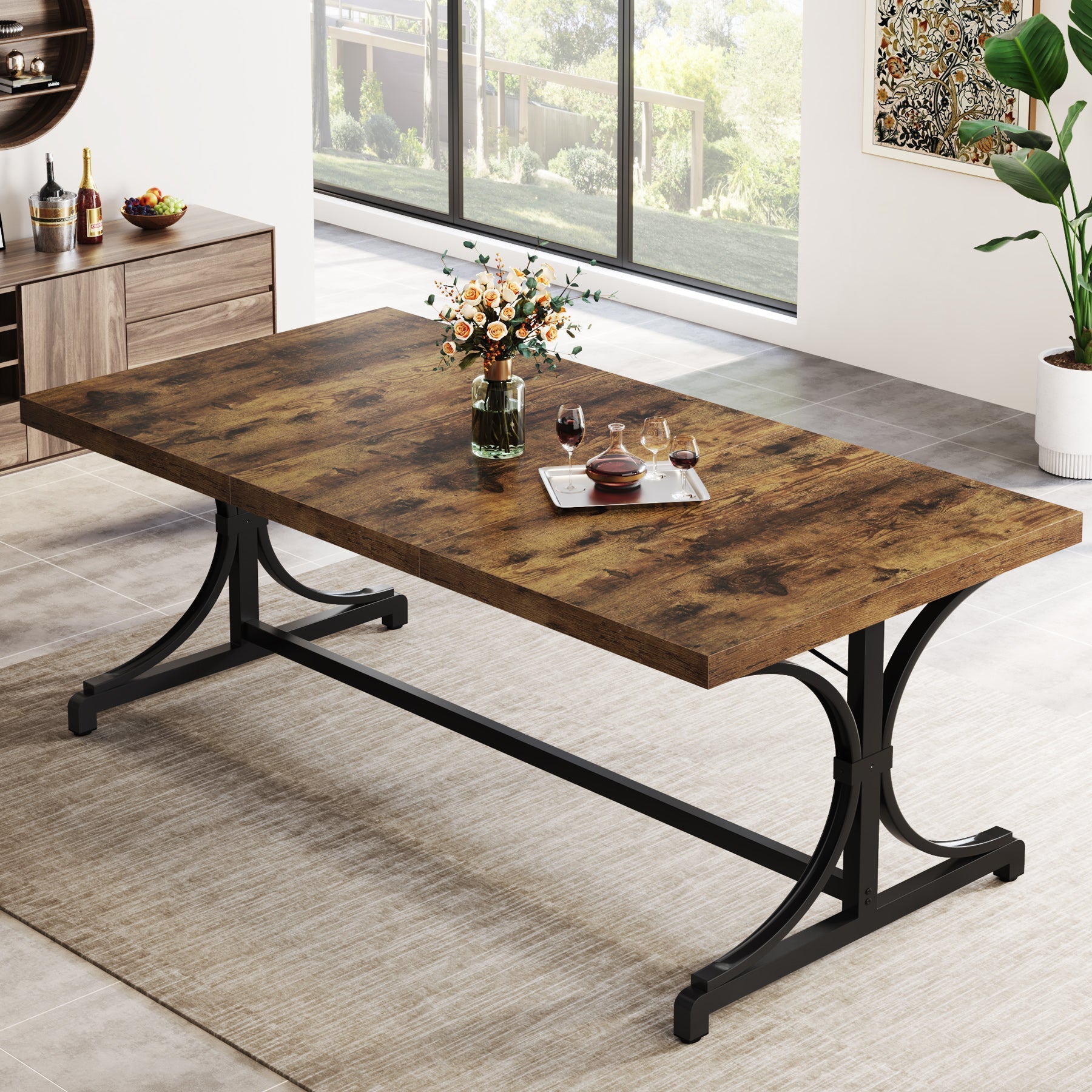 Wood Dining Table, 158.5 cm Sturdy Kitchen Table for Kitchen, Living Room