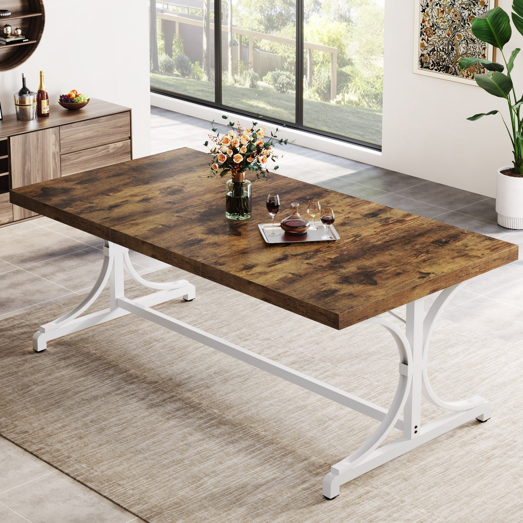 Wood Dining Table, 158.5 cm Sturdy Kitchen Table for Kitchen, Living Room