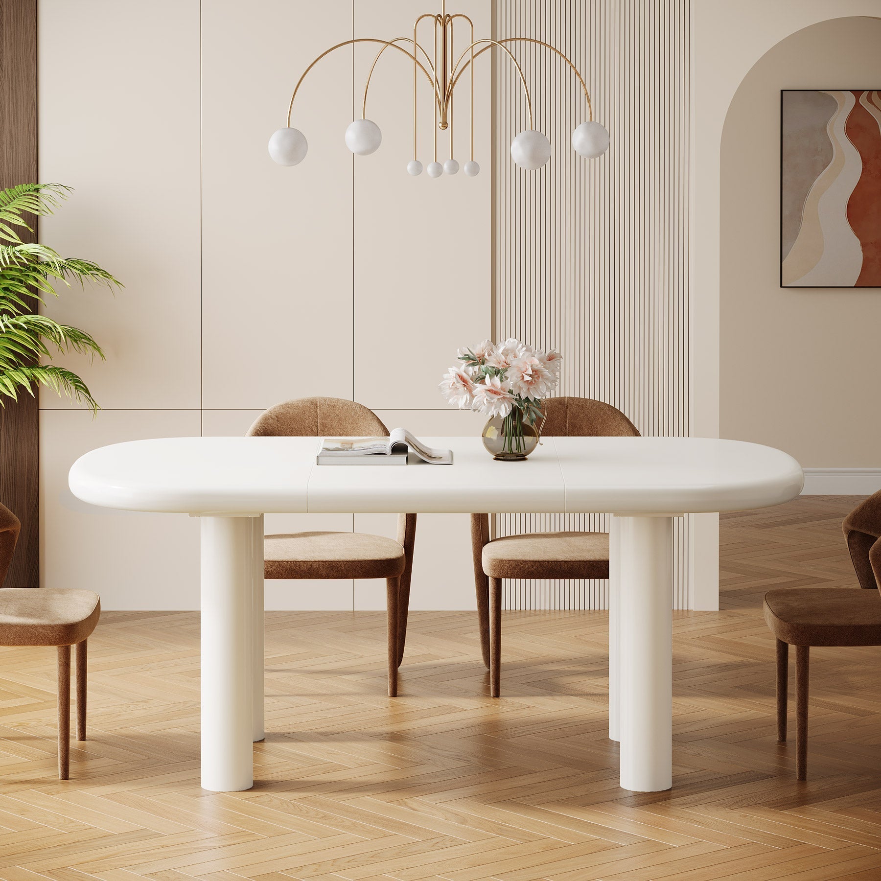 Wood Dining Table, 160 cm Modern Oval Kitchen Table for 4-6 People