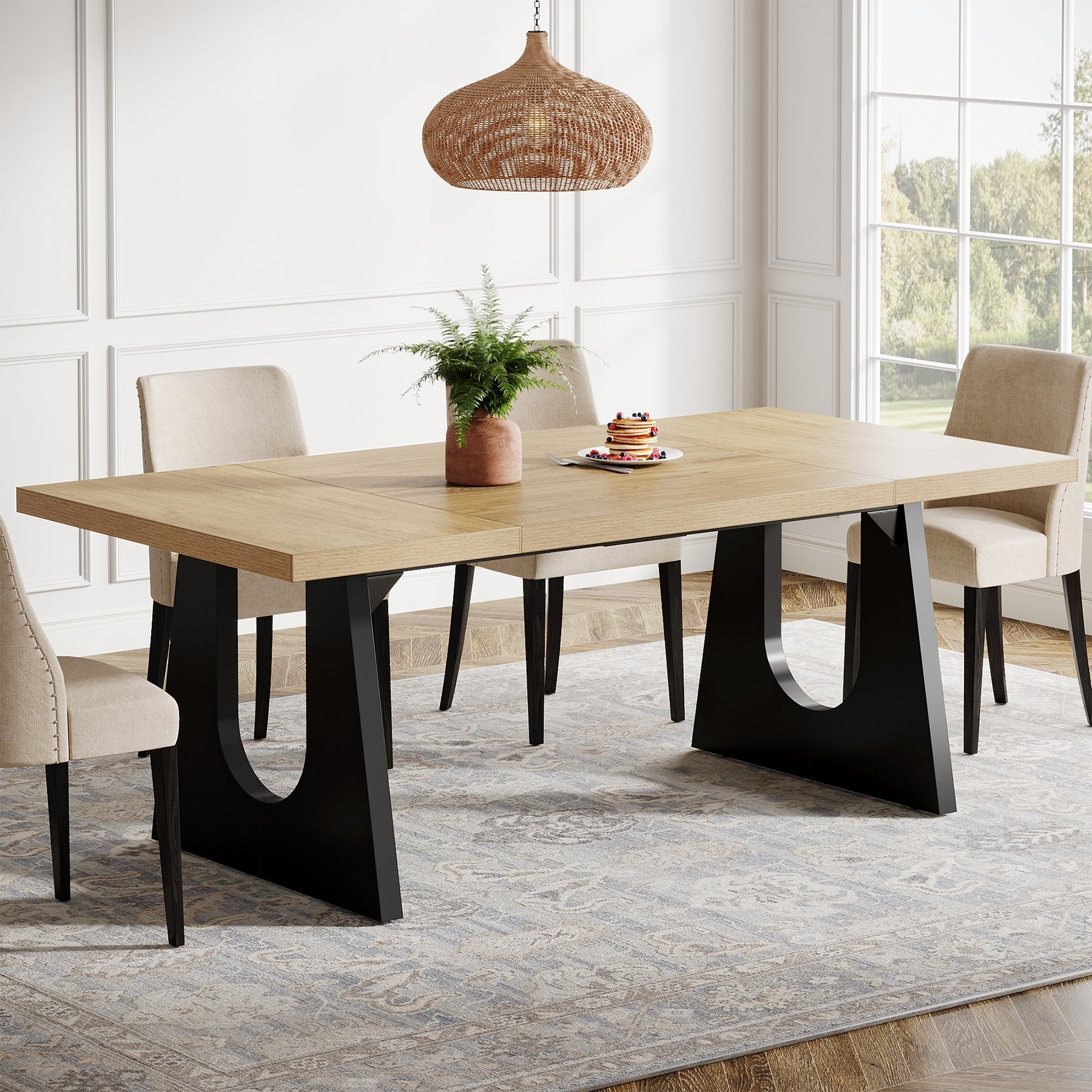 Wood Dining Table, 178 cm Rectangular Kitchen Table for 6-8 People