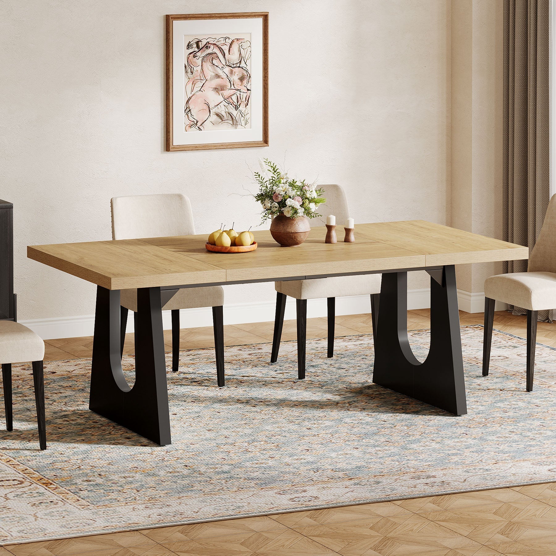 Wood Dining Table, 178 cm Rectangular Kitchen Table for 6-8 People