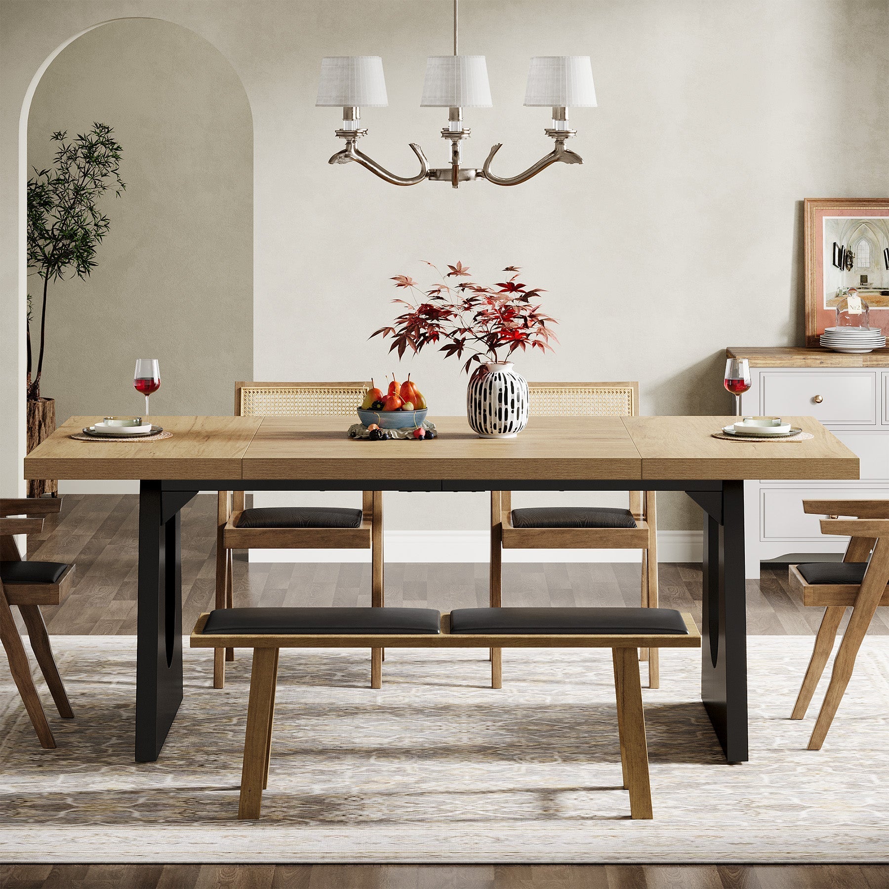 Wood Dining Table, 178 cm Rectangular Kitchen Table for 6-8 People