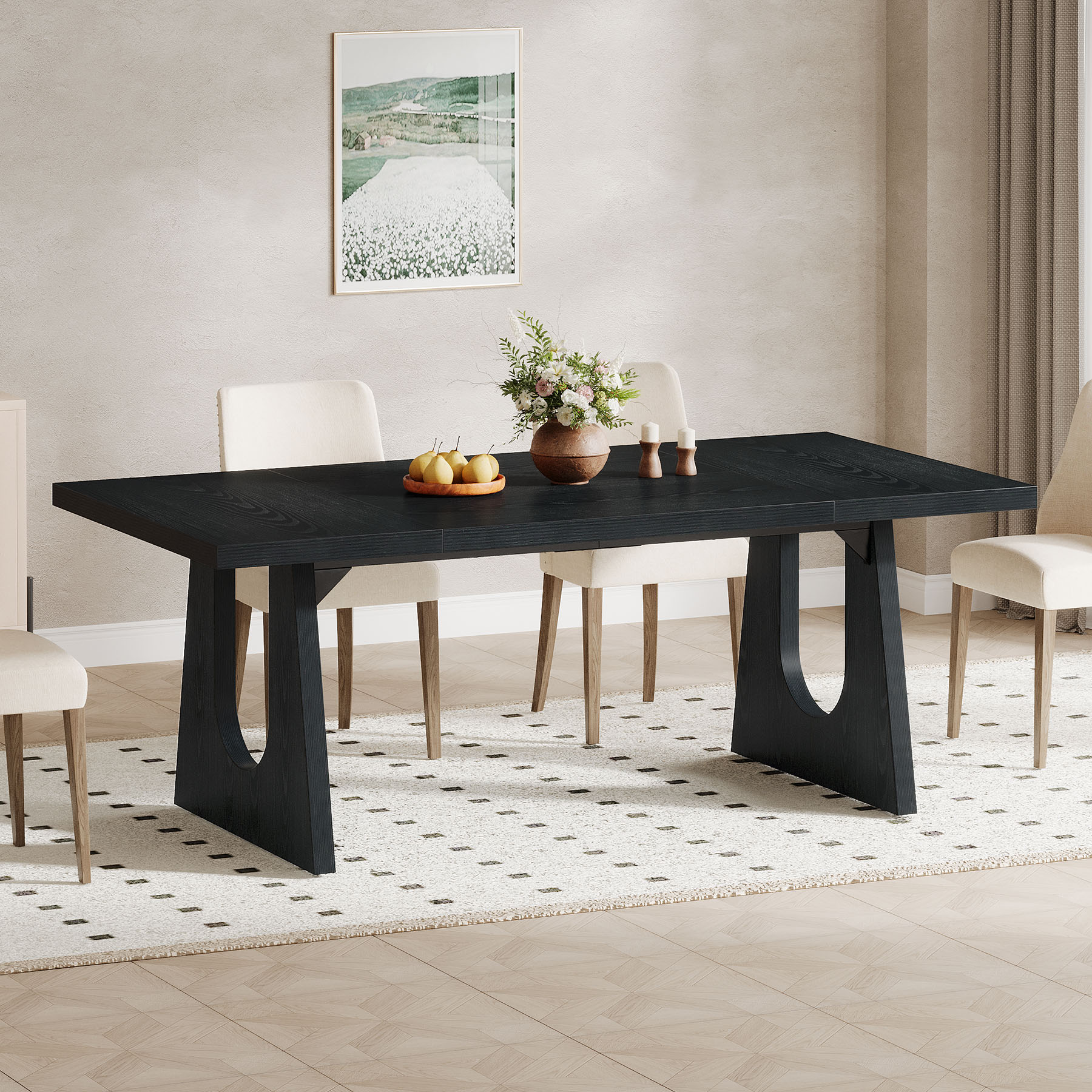 Wood Dining Table, 178 cm Rectangular Kitchen Table for 6-8 People