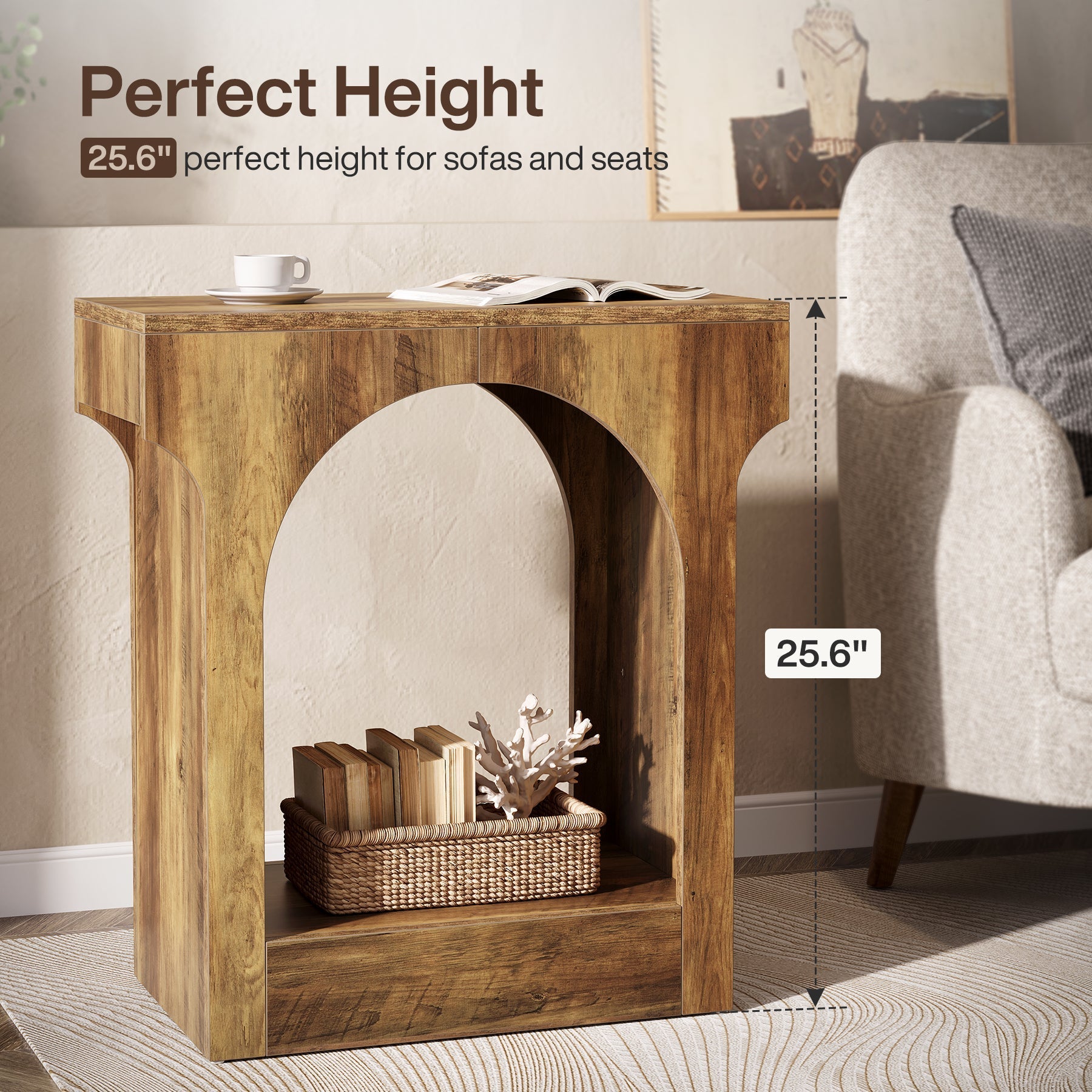 Wood End Table, 2-Tier Side Table with Storage Space