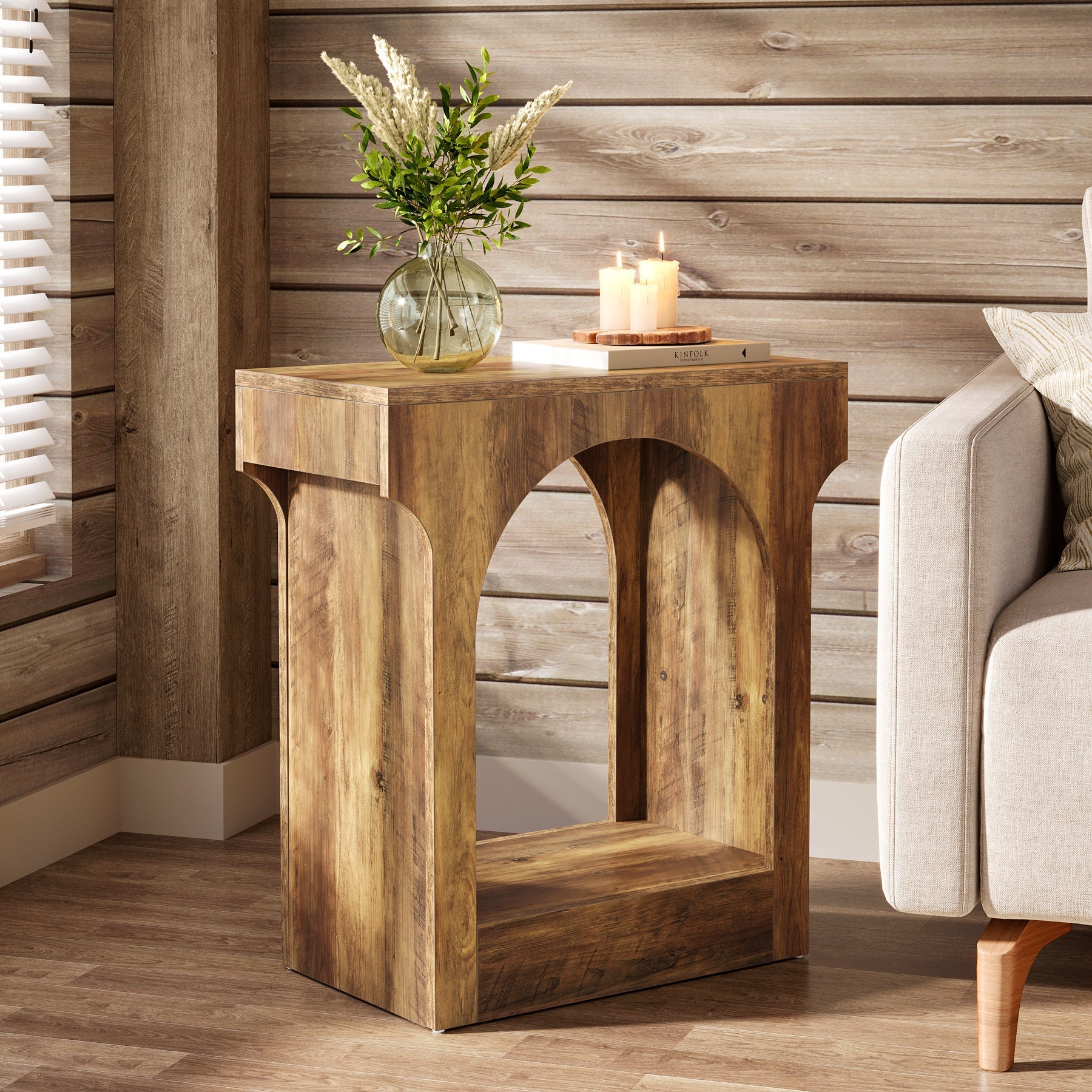 Wood End Table, 2-Tier Side Table with Storage Space