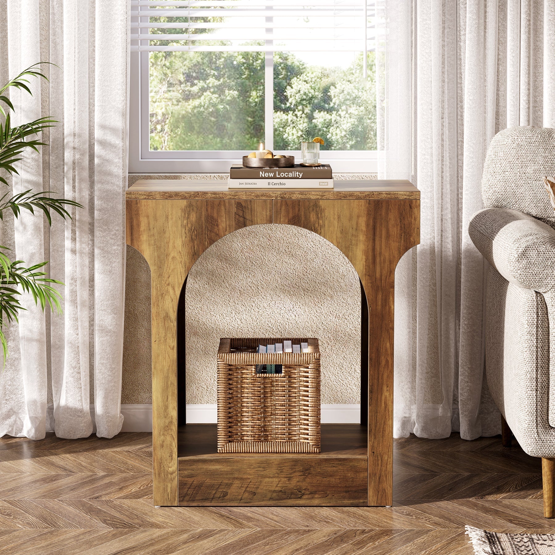 Wood End Table, 2-Tier Side Table with Storage Space