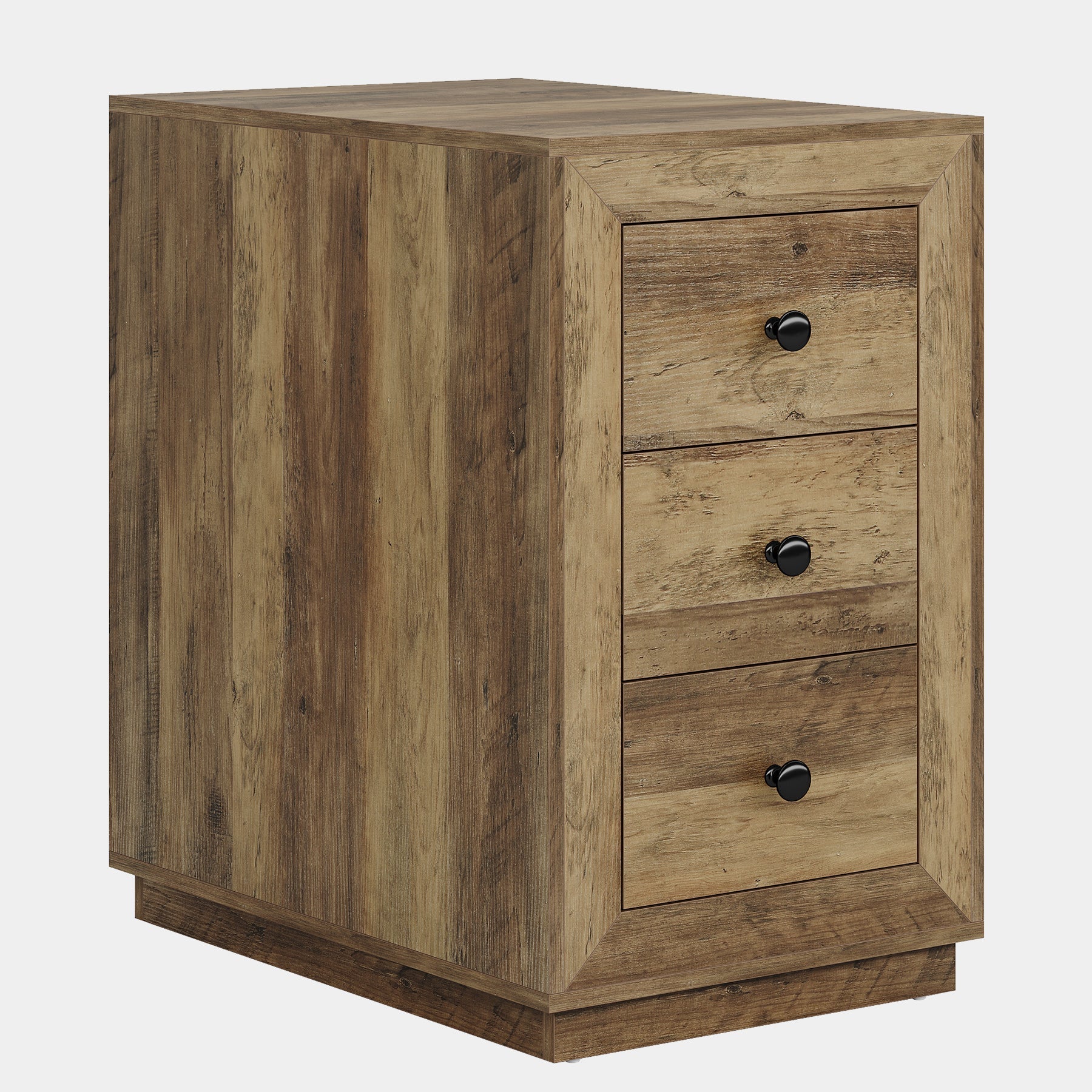 Wood End Table, Farmhouse 3-Drawer Sofa Side Table Nightstand