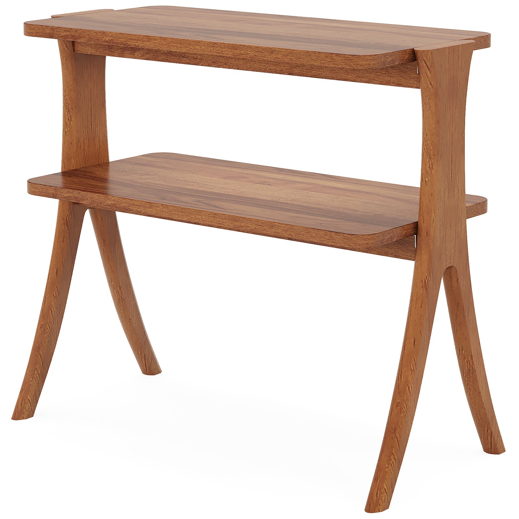 Wood End Table, Farmhouse Side Table with 2-Tier Storage Shelf