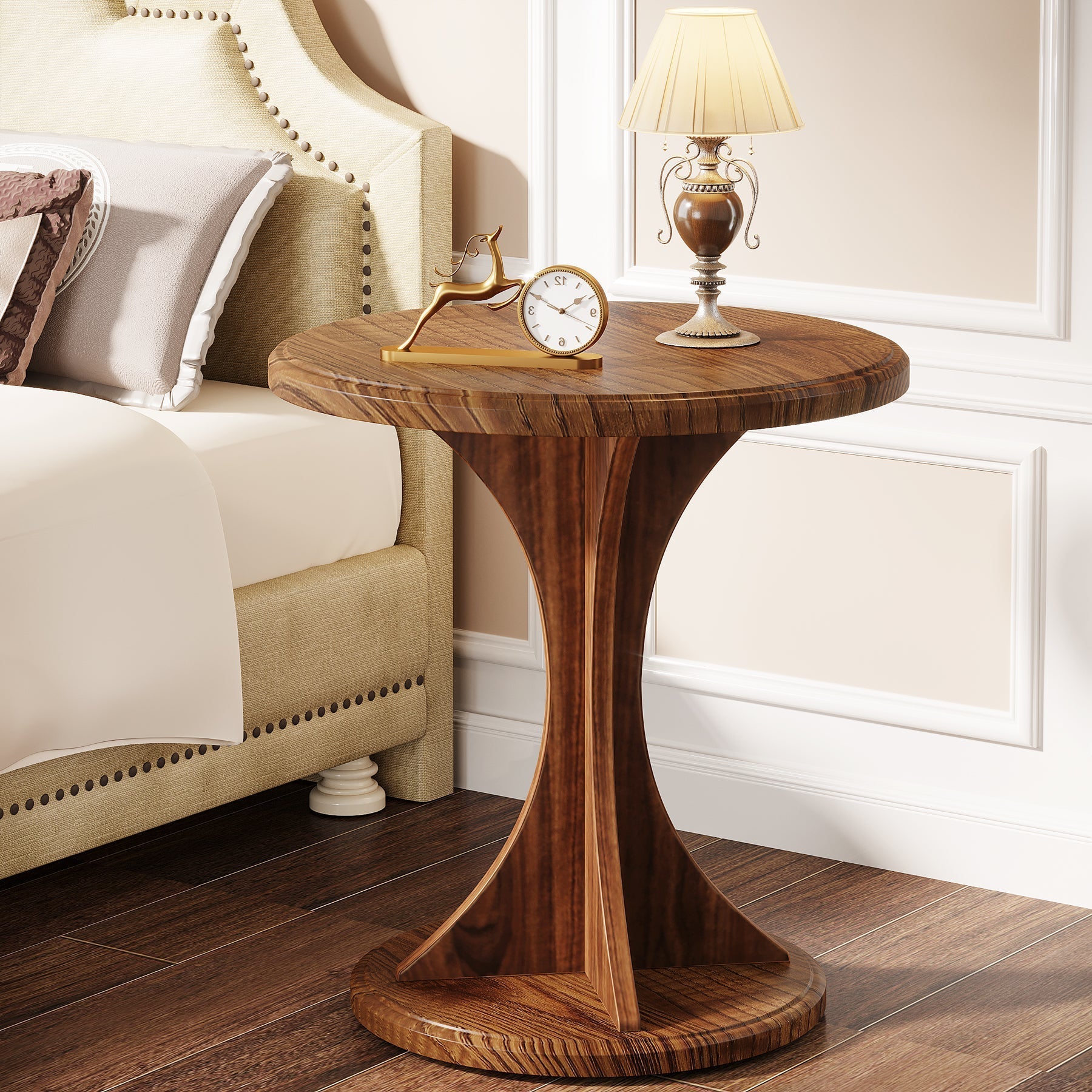 Wood End Table, Round Sofa Side Table Vintage Nightstand