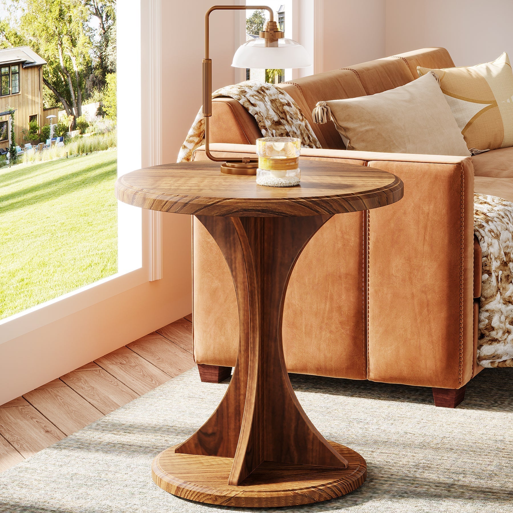 Wood End Table, Round Sofa Side Table Vintage Nightstand