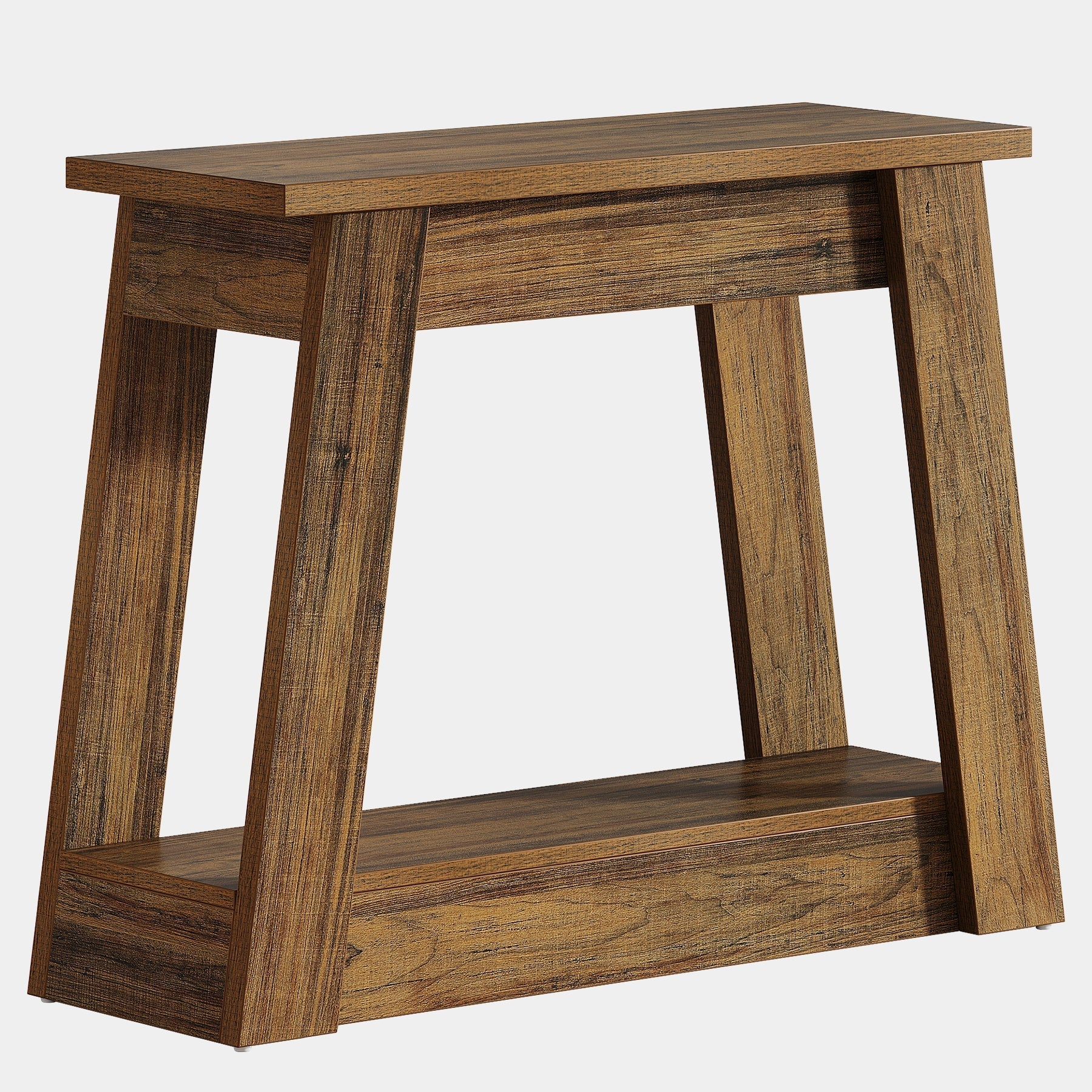 Wood End Table, Small Side Table With 2 Storage Shelves