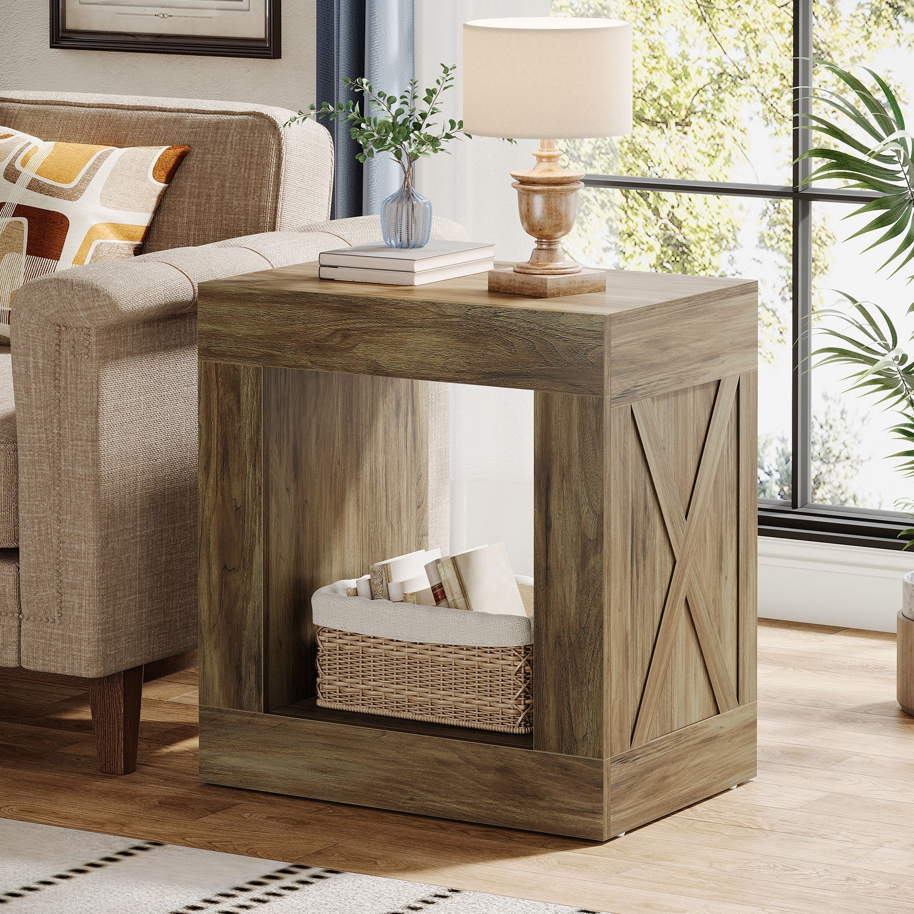 Wood End Table, Small Sofa Side Table With Storage