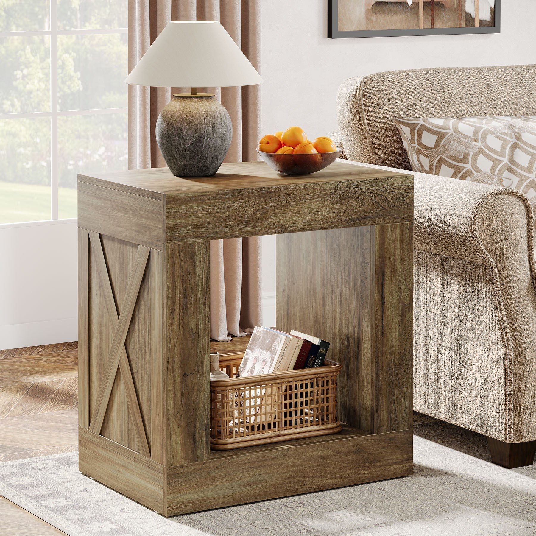 Wood End Table, Small Sofa Side Table With Storage