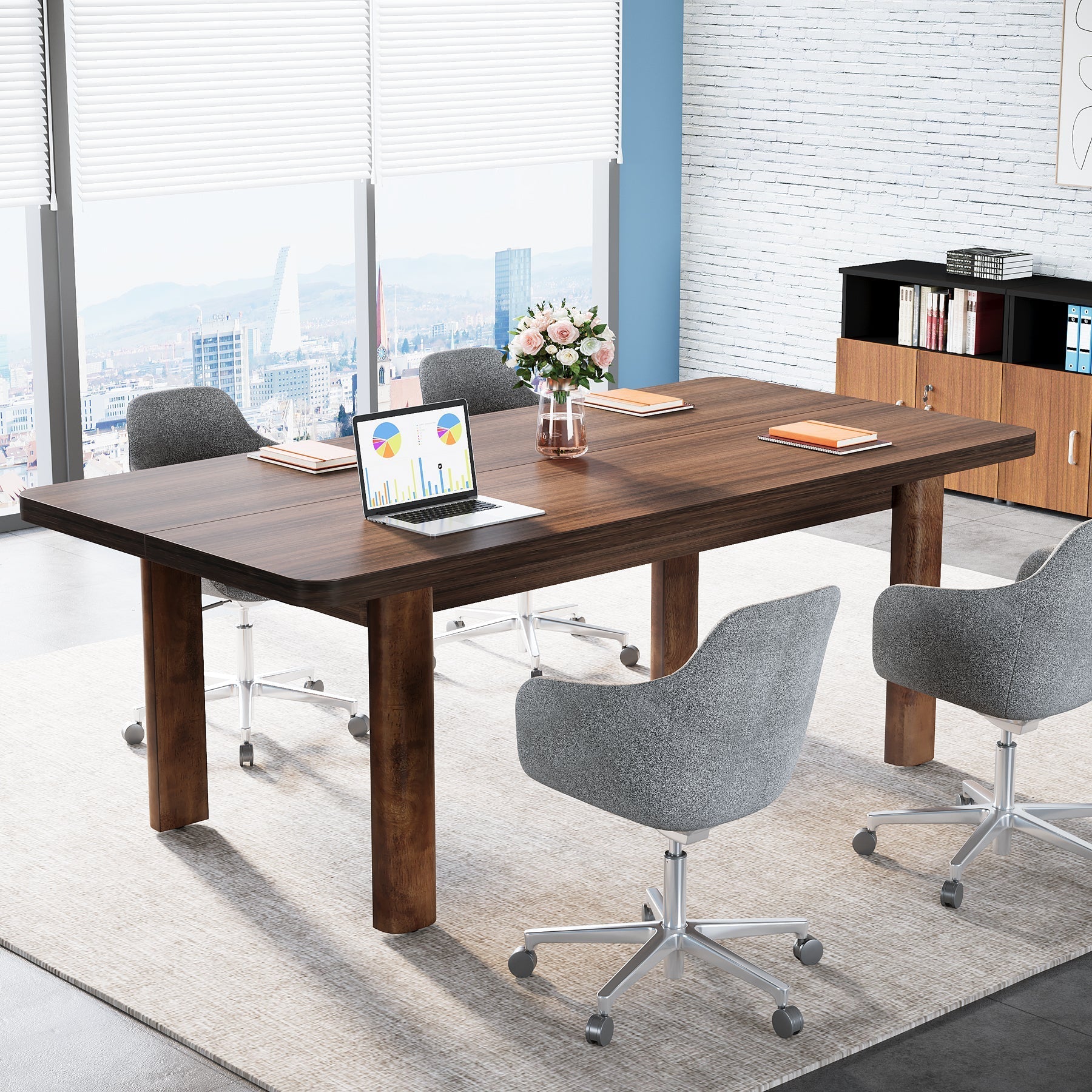 Wood Executive Desk, 160.9 cm Sturdy Computer Desk Conference Table