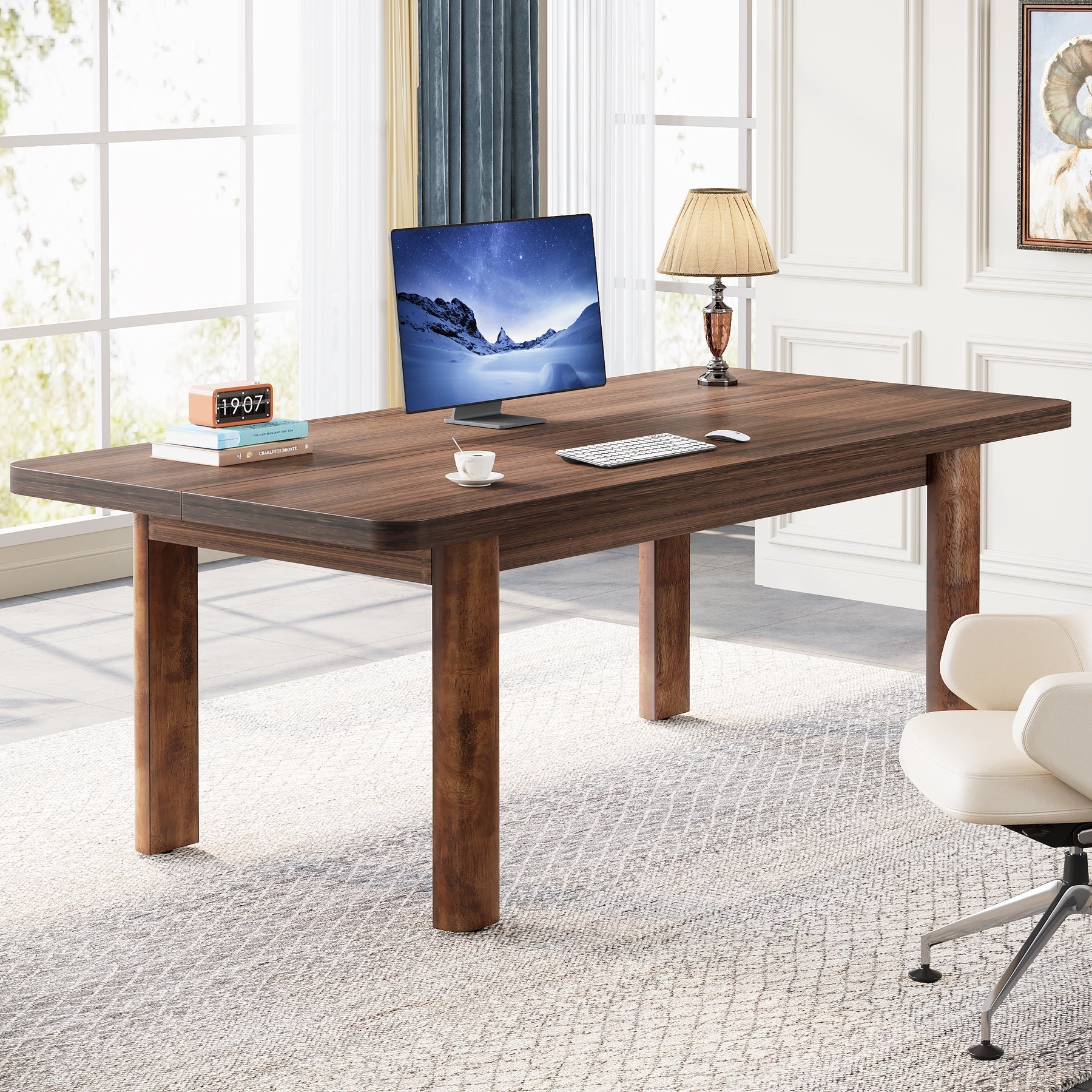 Wood Executive Desk, 160.9 cm Sturdy Computer Desk Conference Table