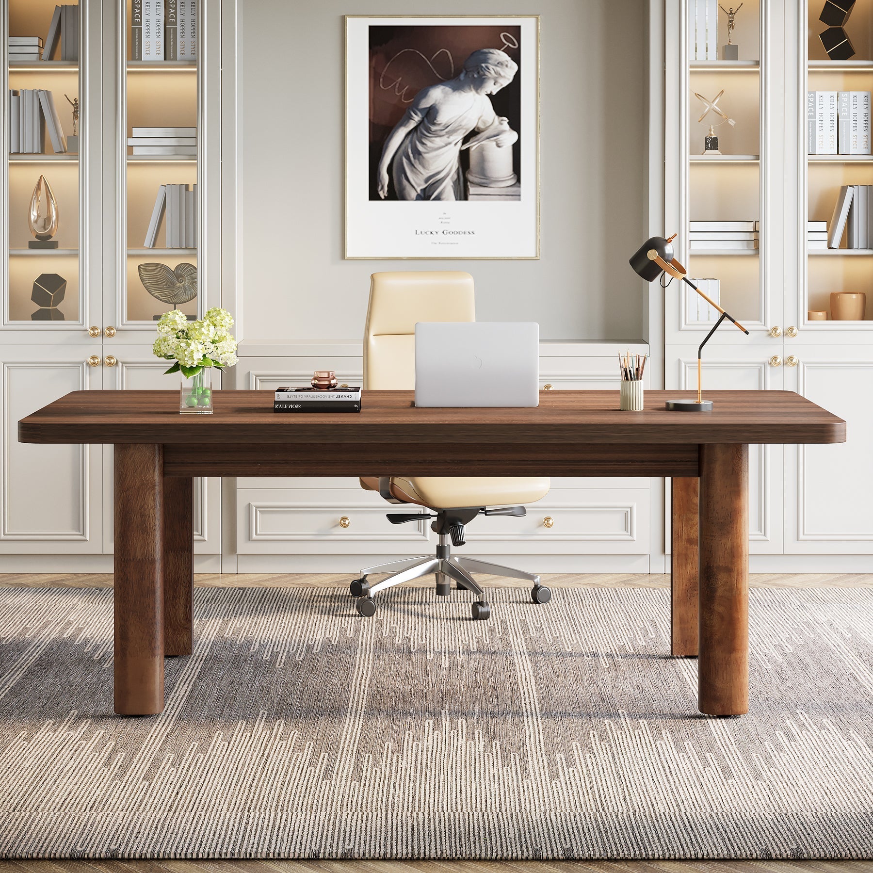 Wood Executive Desk, 160.9 cm Sturdy Computer Desk Conference Table