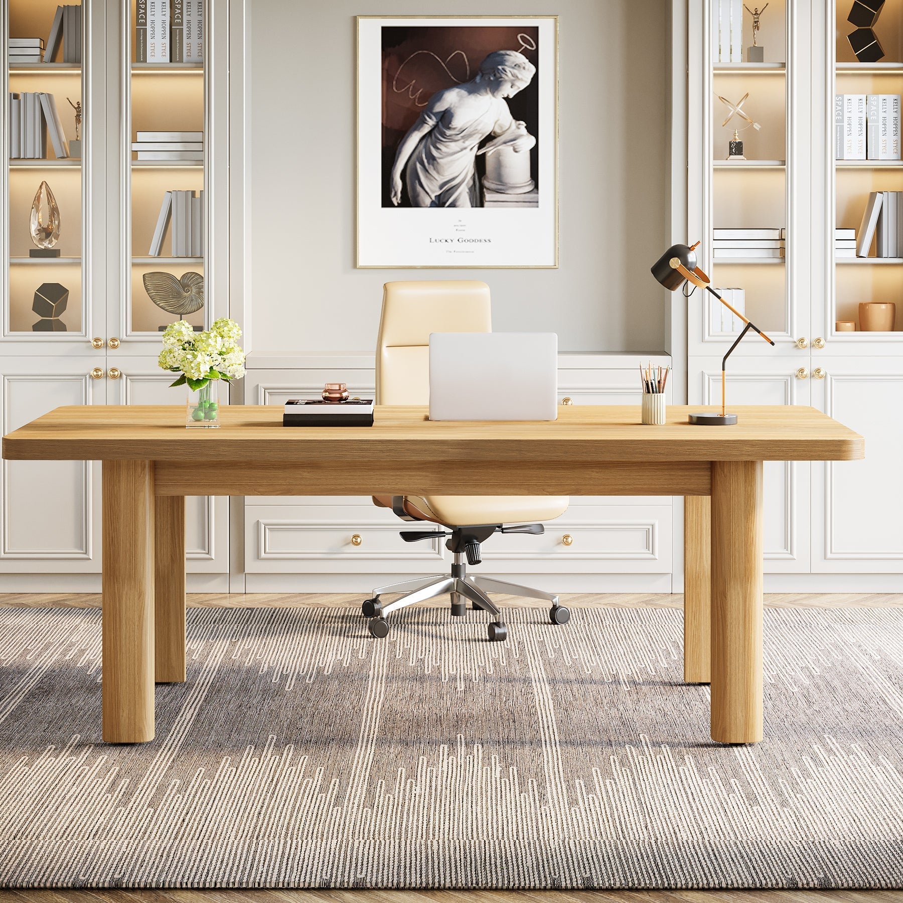 Wood Executive Desk, 160.9 cm Sturdy Computer Desk Conference Table