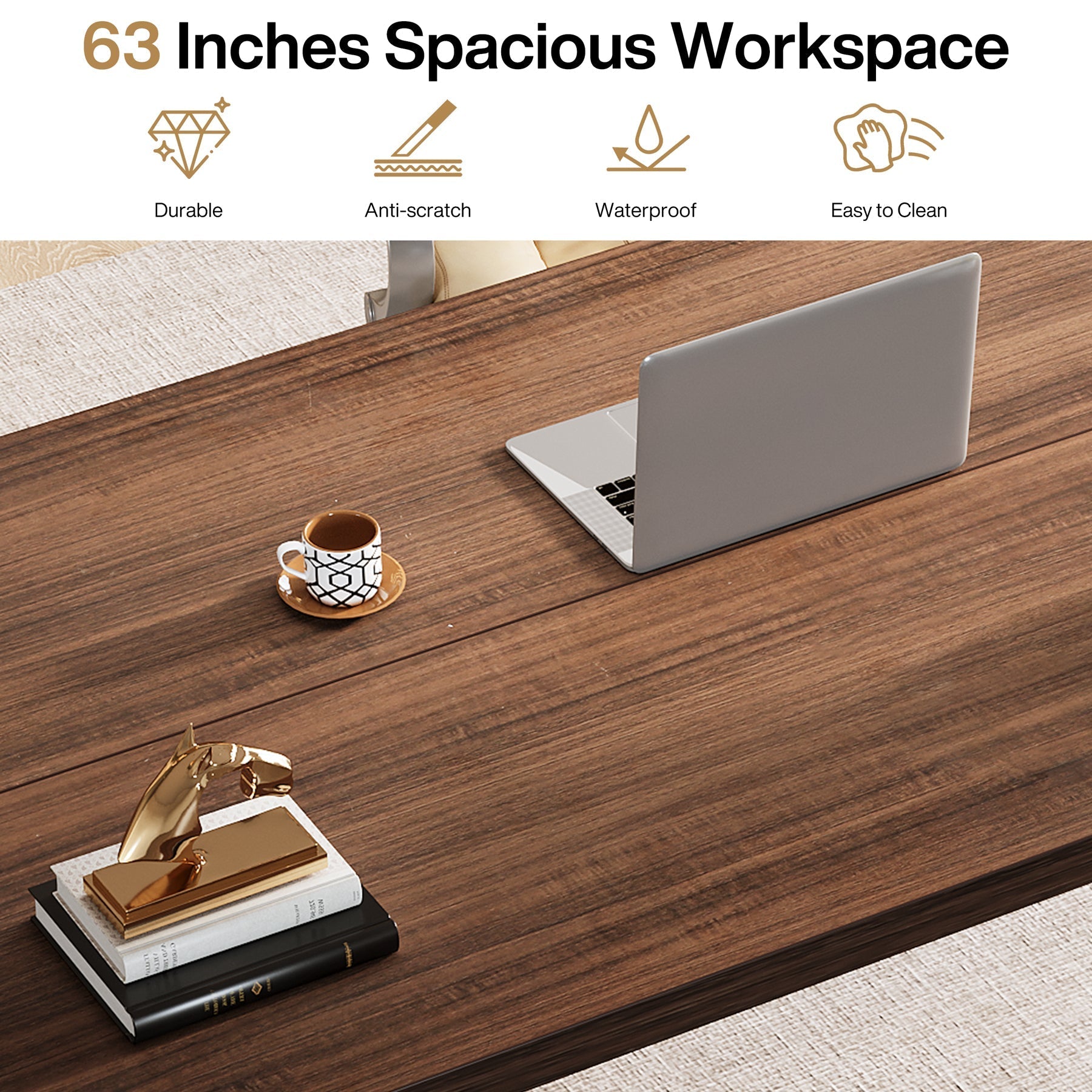 Wood Executive Desk, 160.9 cm Sturdy Computer Desk Conference Table