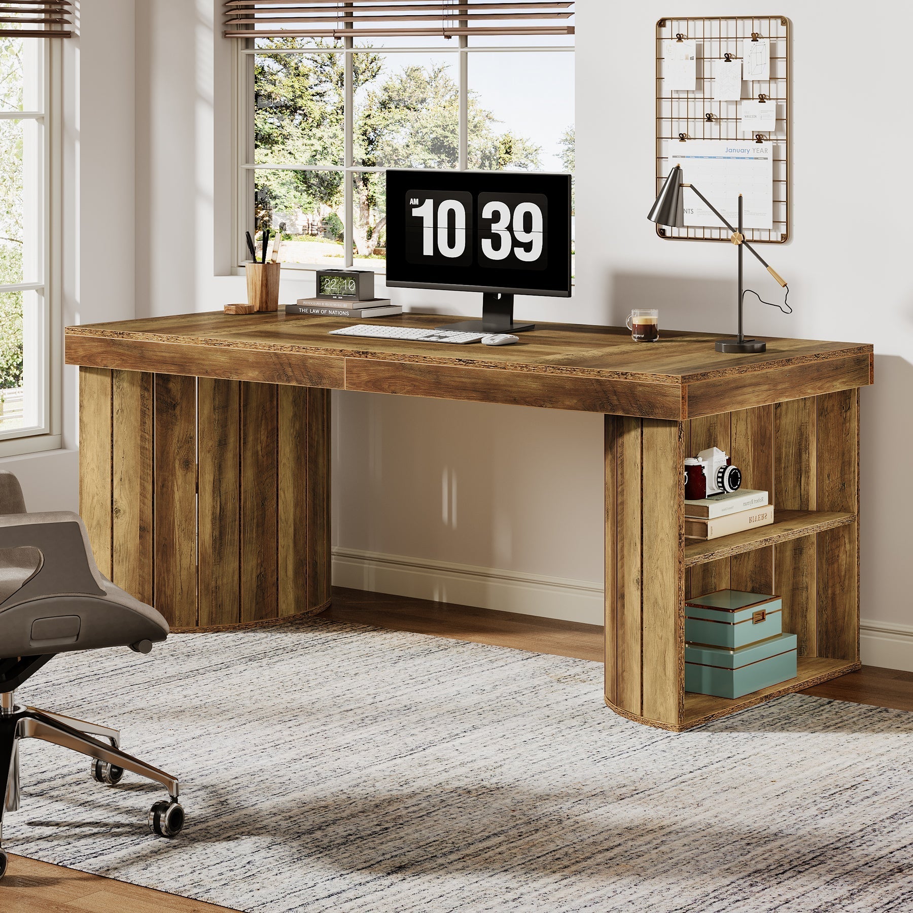 Wood Executive Desk, 160 cm Computer Desk Office Desk with Storage