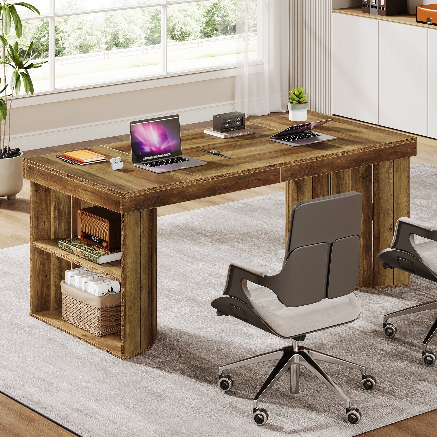 Wood Executive Desk, 160 cm Computer Desk Office Desk with Storage