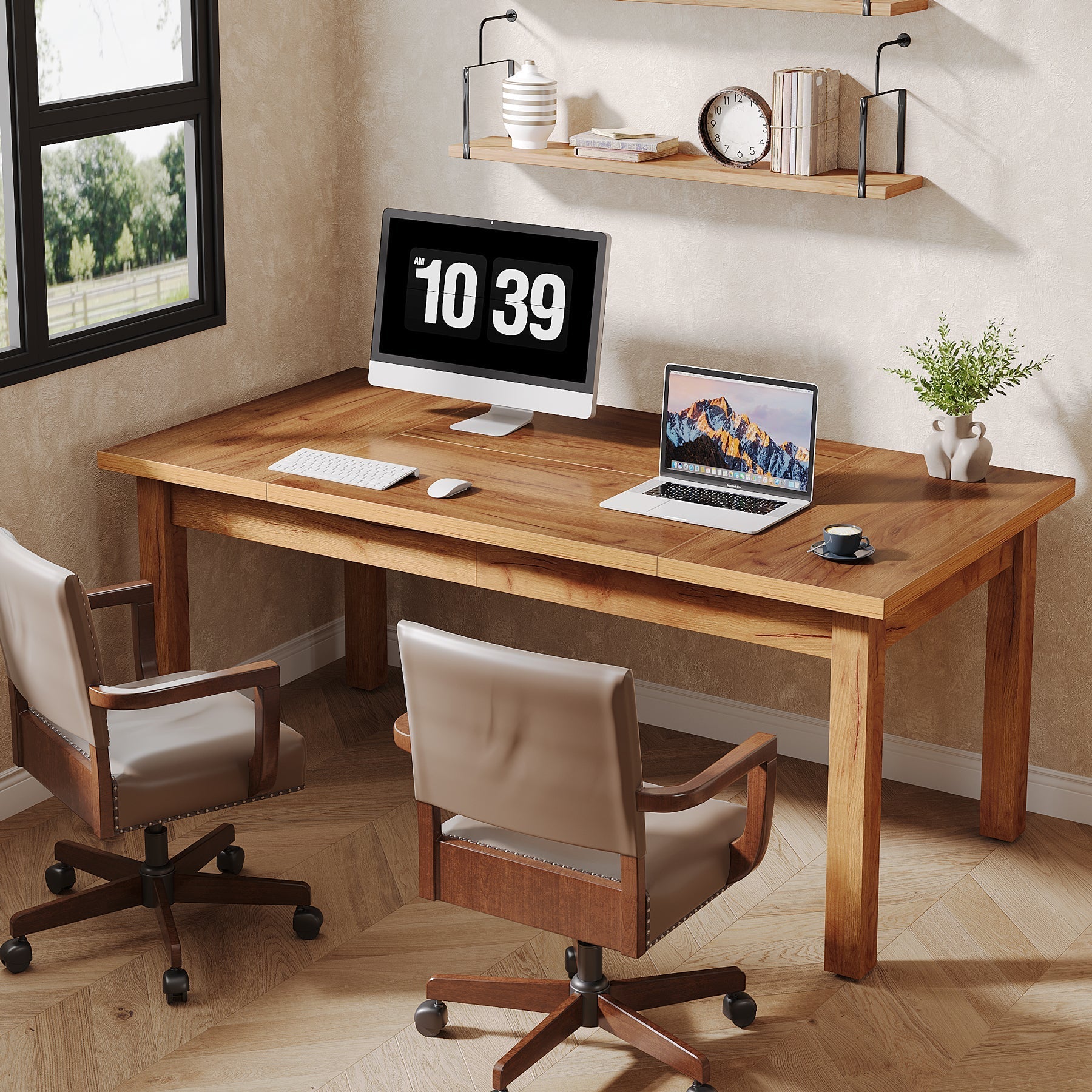 Wood Executive Desk, 180 cm Computer Desk Large Office Desk