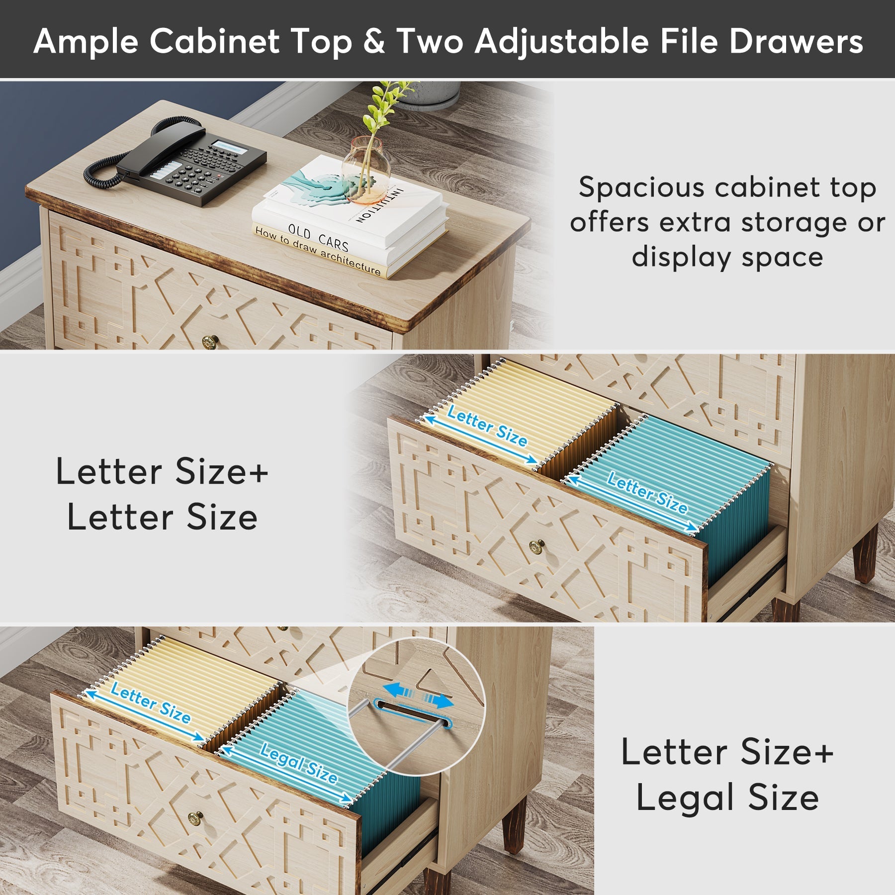 Wood File Cabinet, 2-Drawer Filing Cabinet Storage Cabinet (cm)