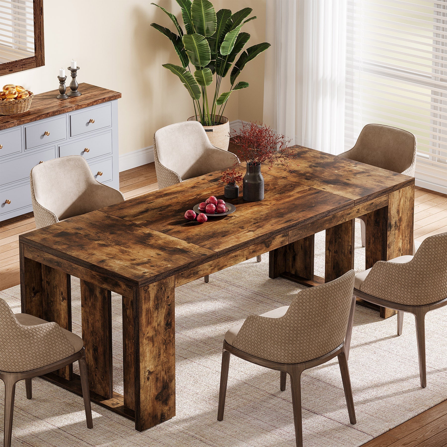 Wood Kitchen Table, 160 cm Farmhouse Dining Table for 4-6 People