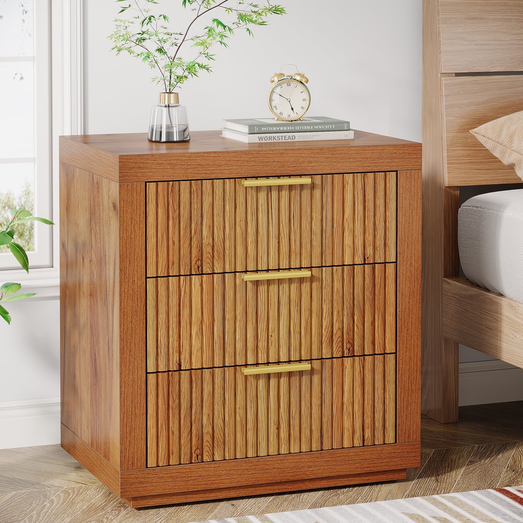 Wood Nightstand, 3-Drawer Storage Cabinet End Table (76.2 cm)