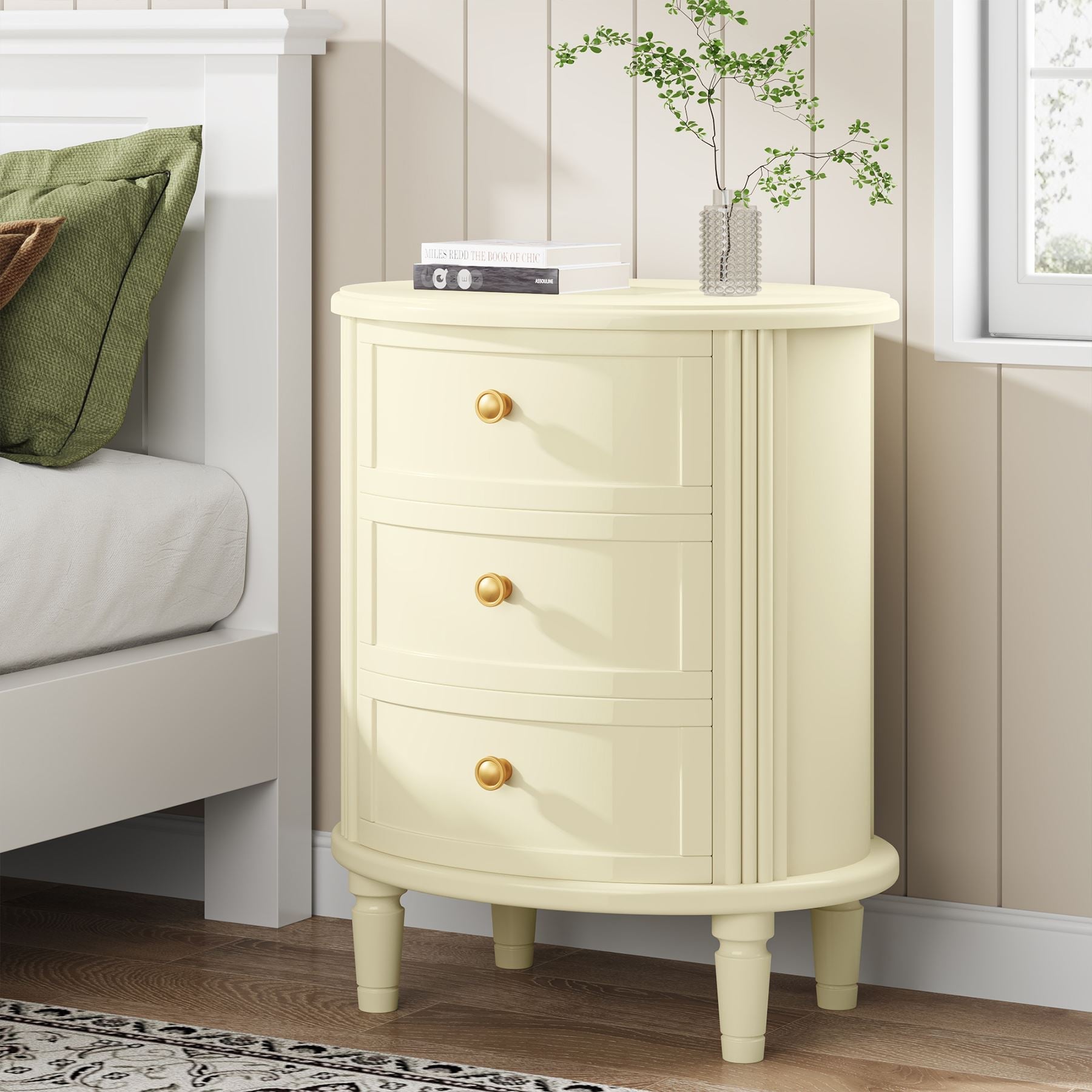 Wood Nightstand Bedside Table with 3 Drawers & Solid Wood Legs (CM)