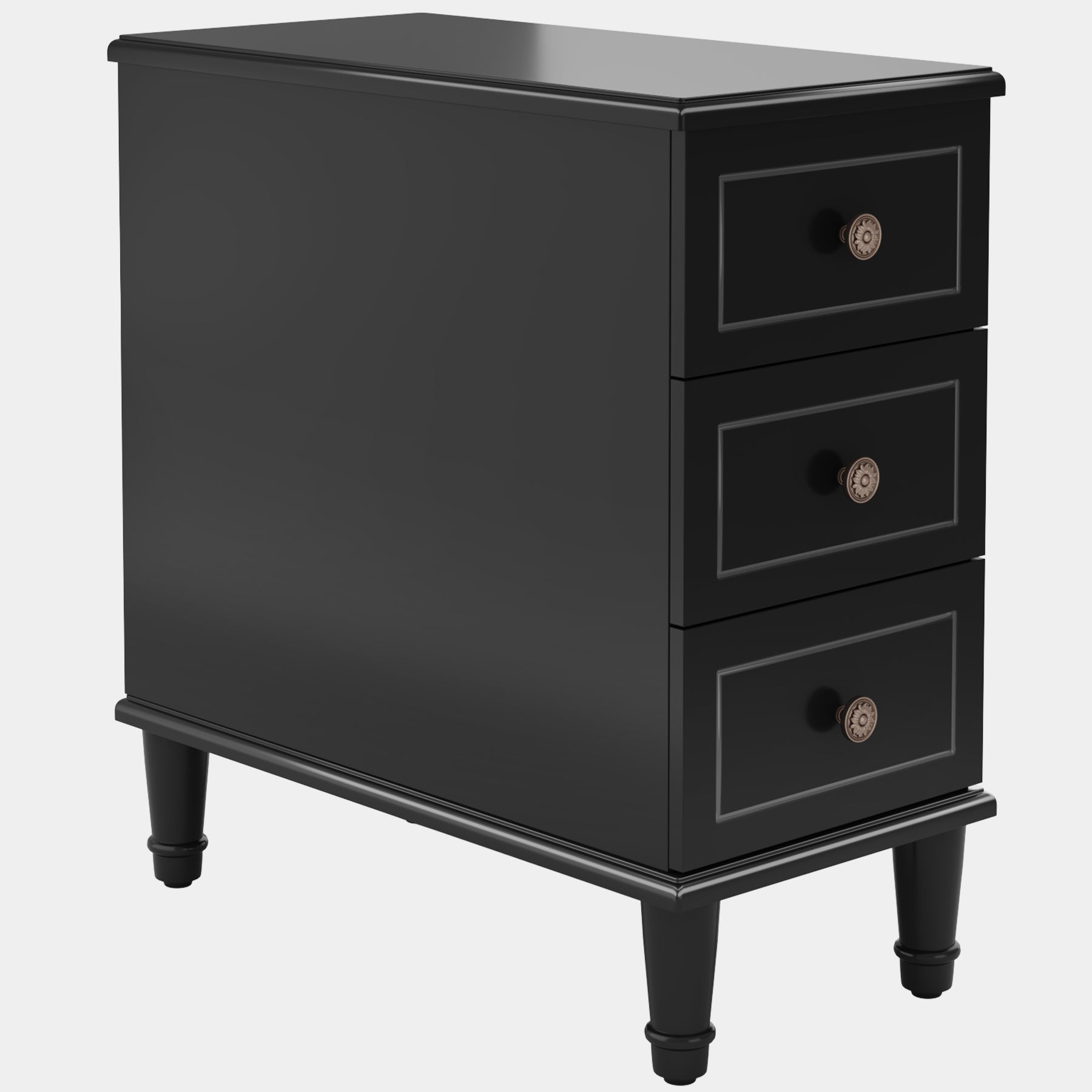 Wood Nightstand, Fully Assembled Narrow Side Table with 3 Drawers