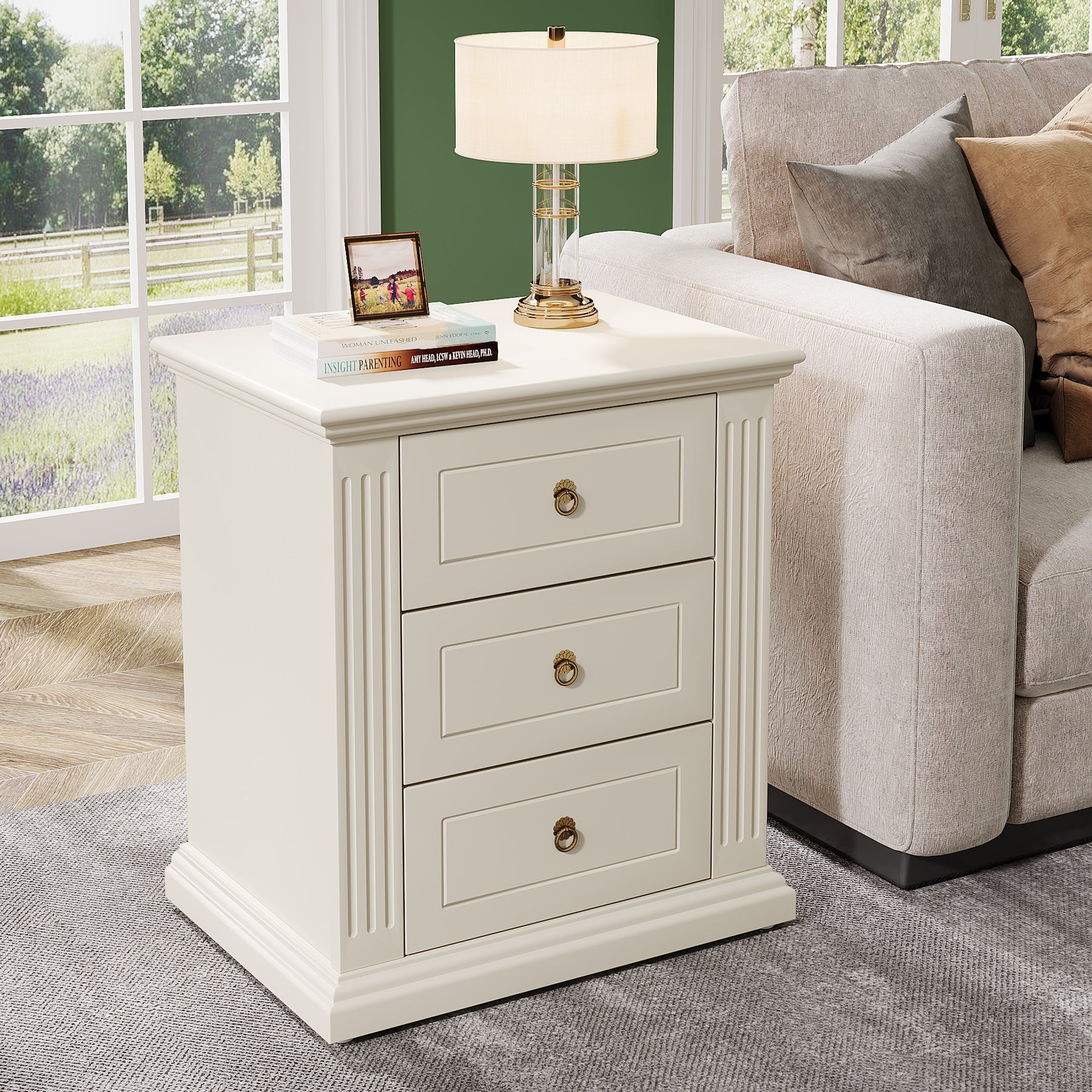 Wood Nightstand, Modern End Table Bedside Table with 3 Storage Drawers (cm)