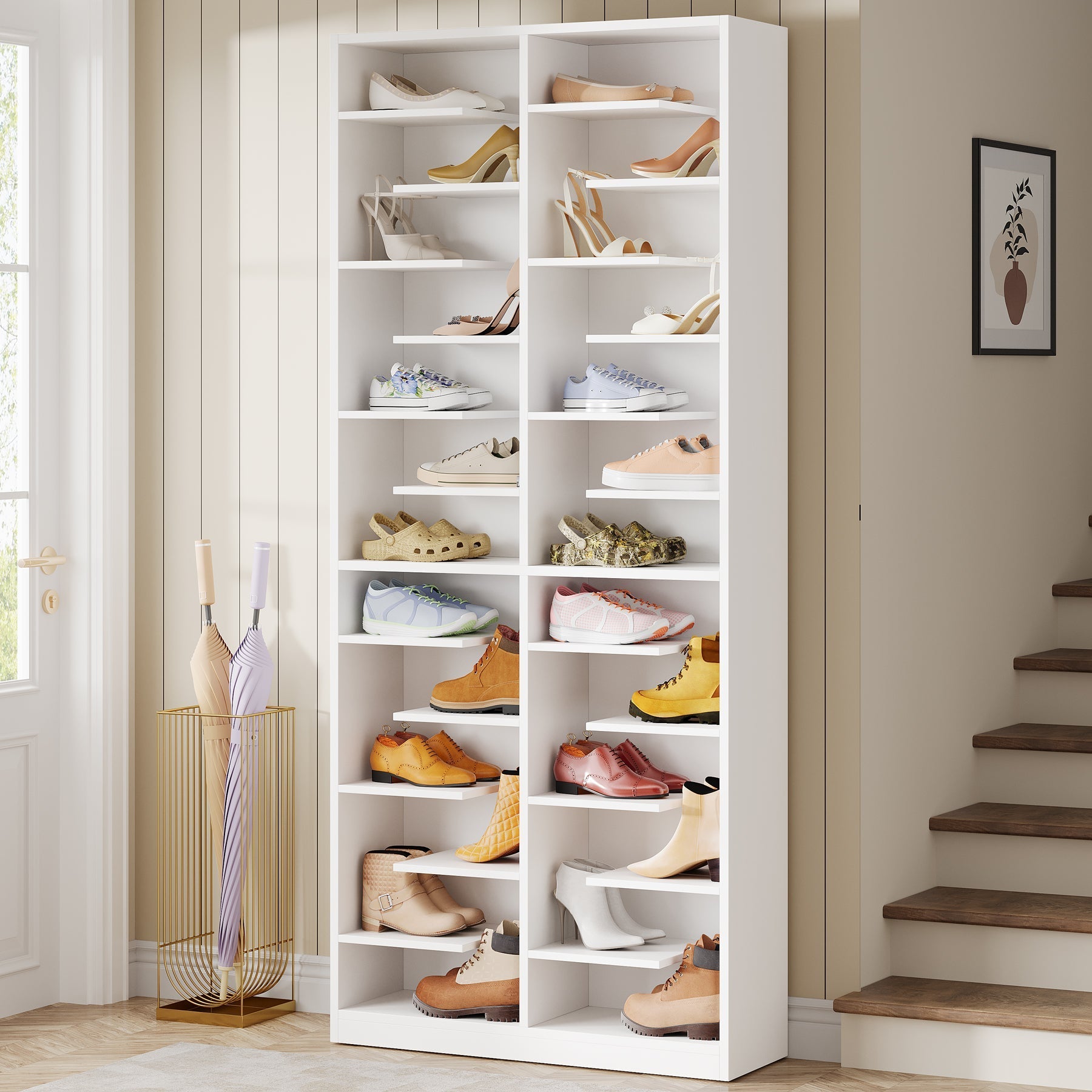 Wood Shoe Cabinet, Freestanding Shoe Rack with 66 cm Cubbies