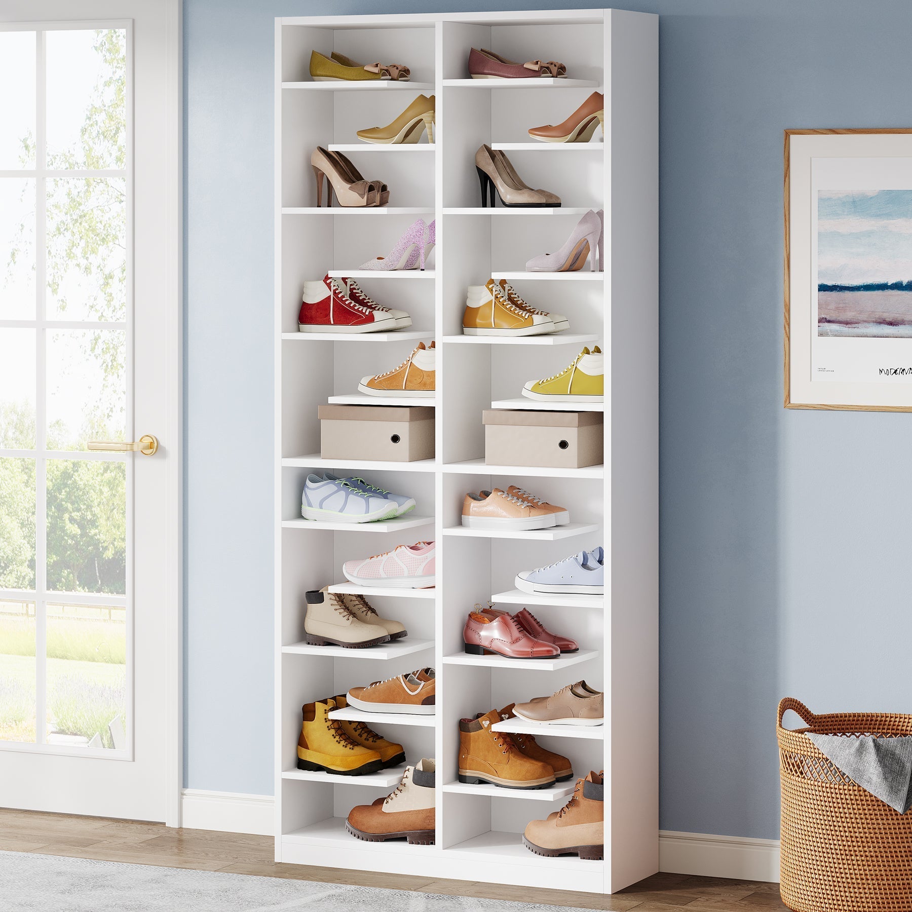 Wood Shoe Cabinet, Freestanding Shoe Rack with 66 cm Cubbies