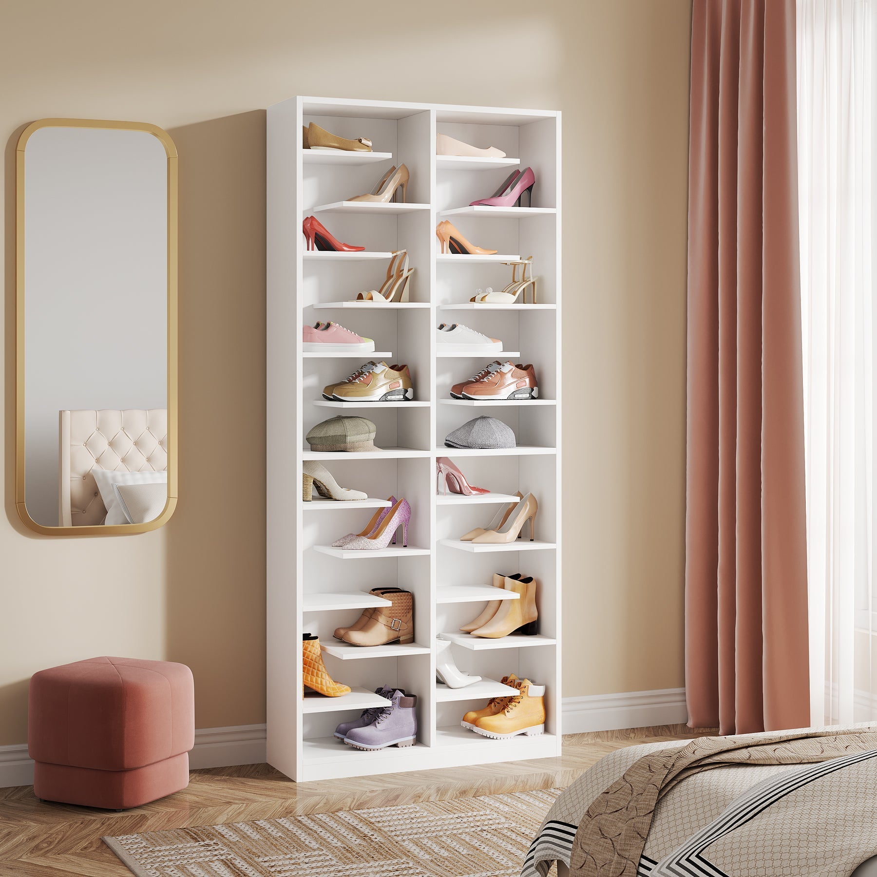 Wood Shoe Cabinet, Freestanding Shoe Rack with 66 cm Cubbies