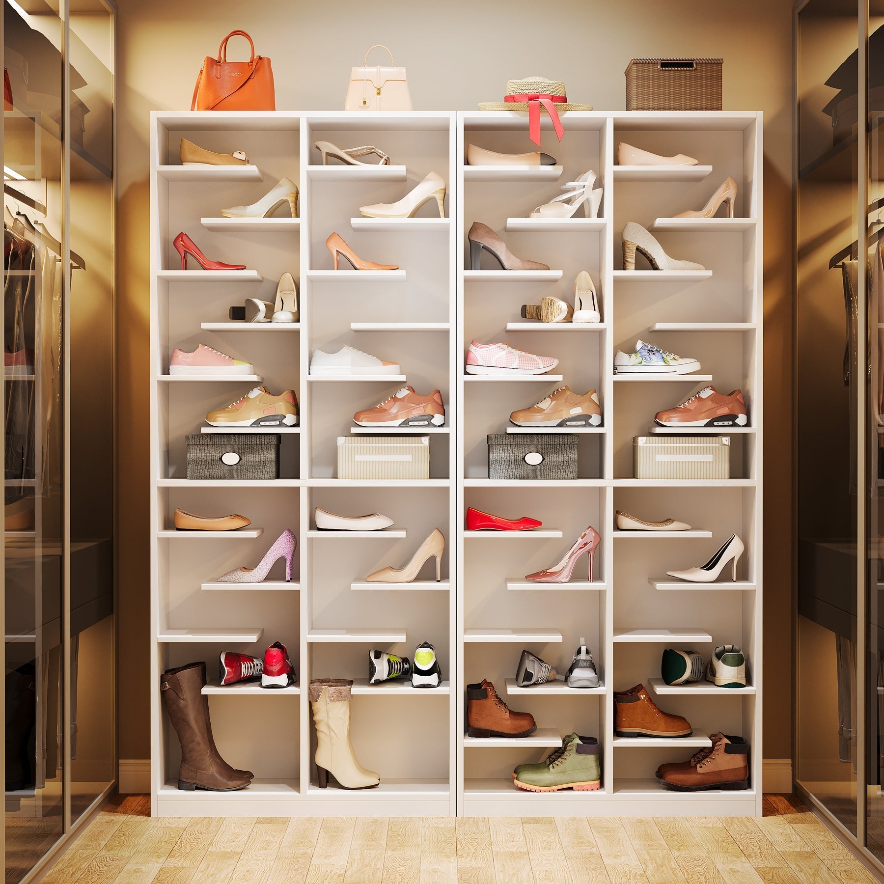 Wood Shoe Cabinet, Freestanding Shoe Rack with 66 cm Cubbies