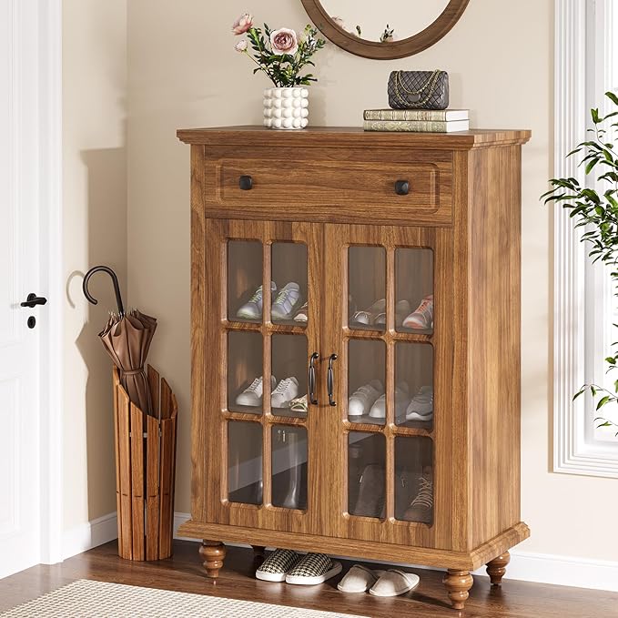 Wood Shoe Cabinet, Shoe Organizer Storage Cabinet with Adjustable Shelves (in cm)