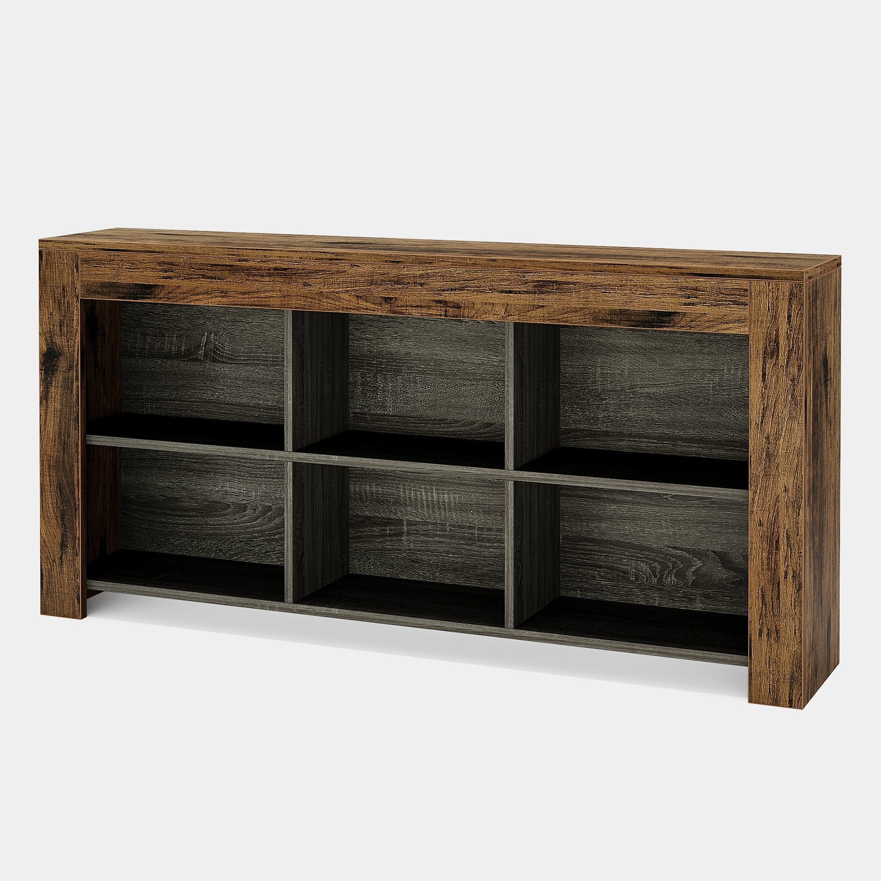 Wood Sofa Table, Rustic Console Table Entryway Table with 6 Storage Cubes (in cm)