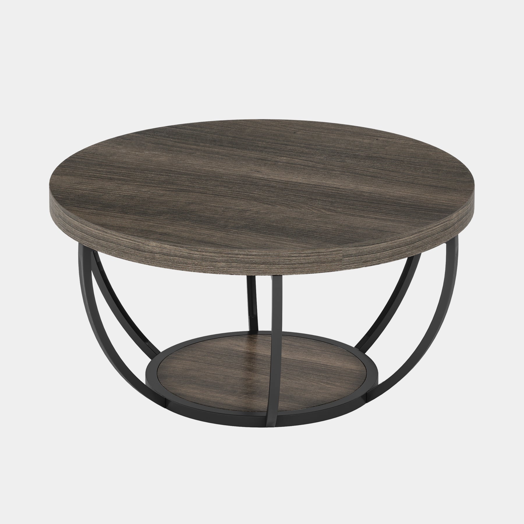 Wooden Coffee Table, 2-Tier Round Central Cocktail Table with Shelves (cm)