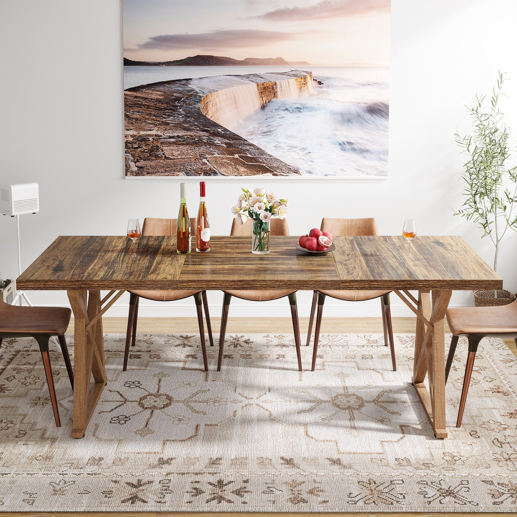 Wooden Dining Table, 180 cm Kitchen Dinner Table for 6 to 8 People