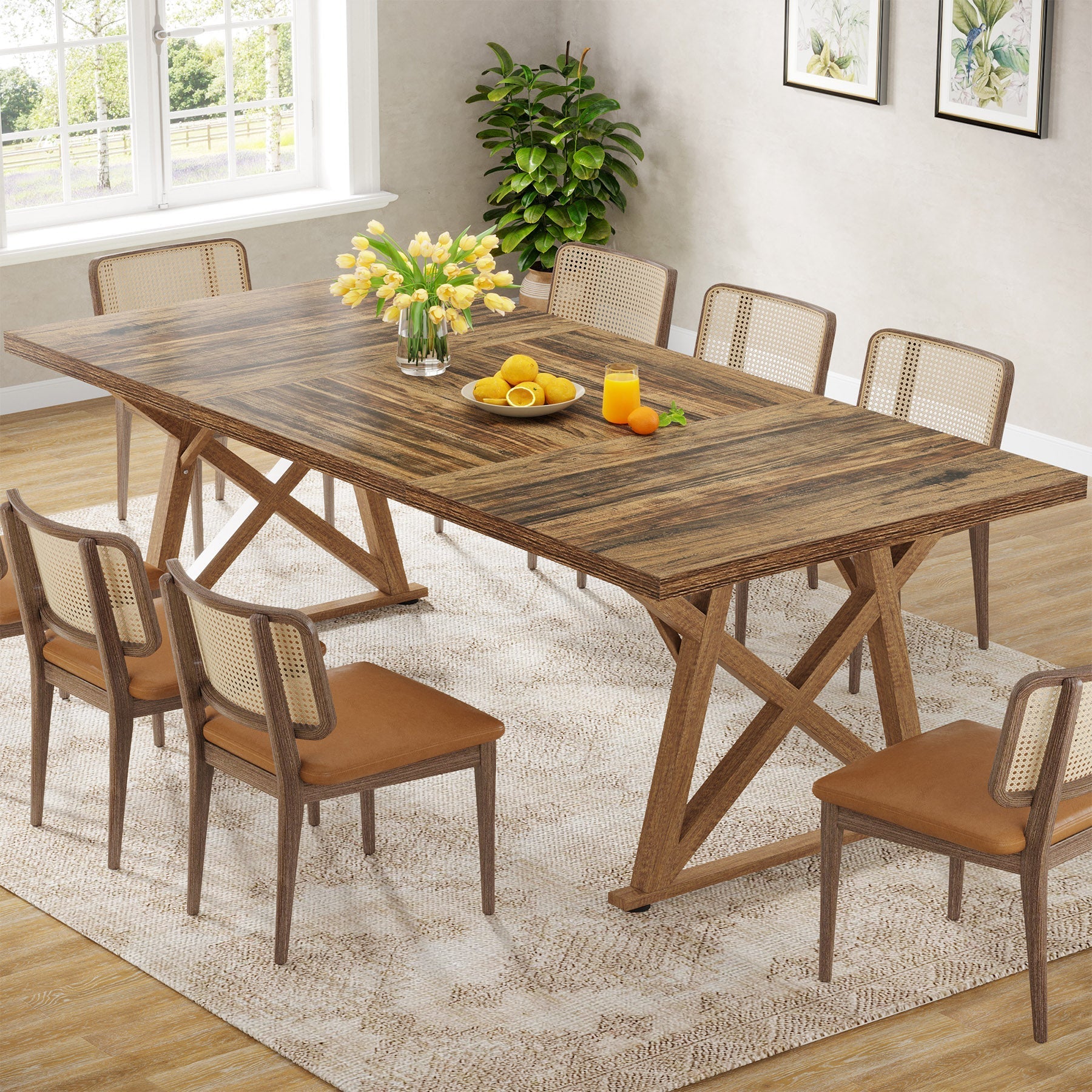 Wooden Dining Table, 180 cm Kitchen Dinner Table for 6 to 8 People