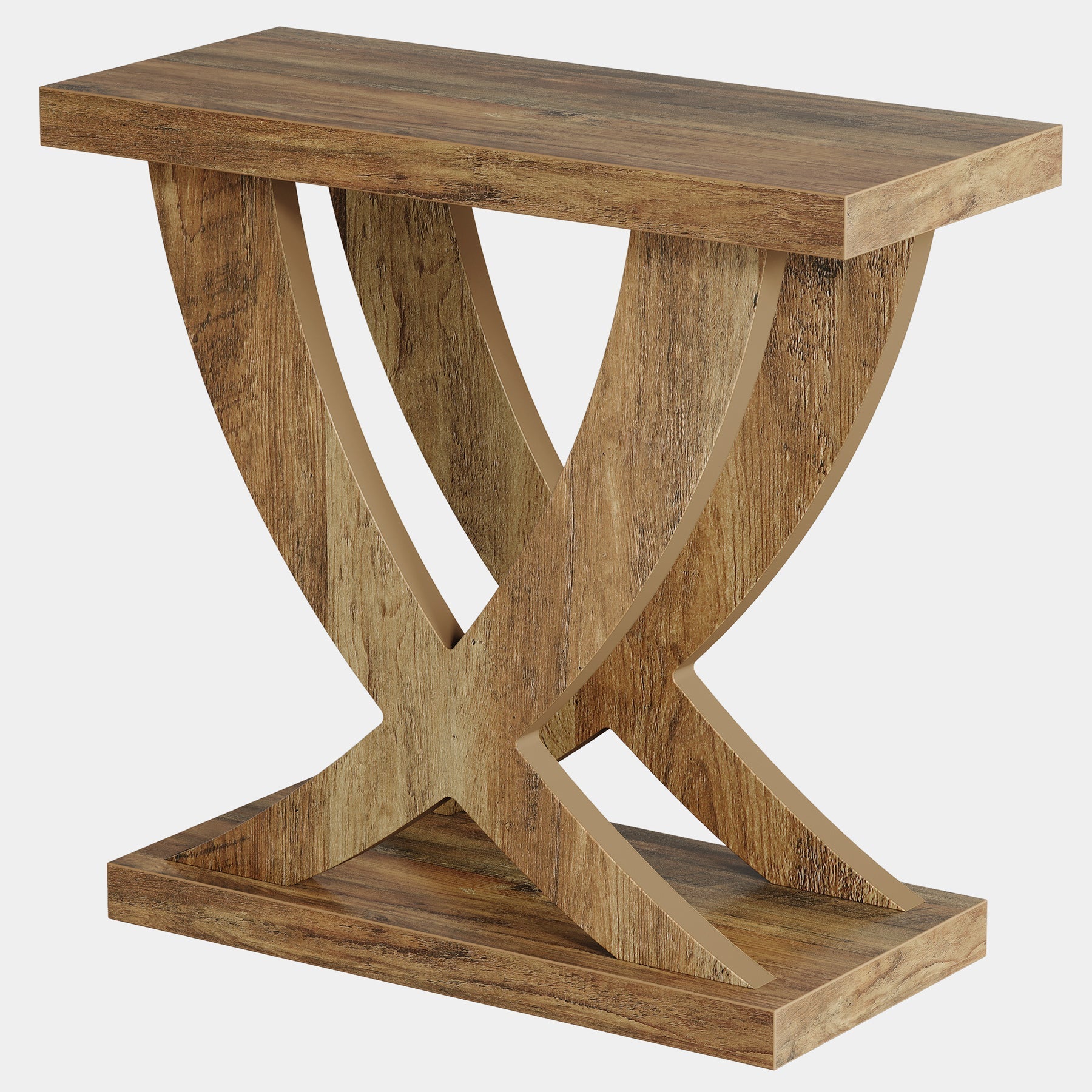 Wooden End Table, Farmhouse Side Table Nightstand with Cross Fishtail Support (in cm)