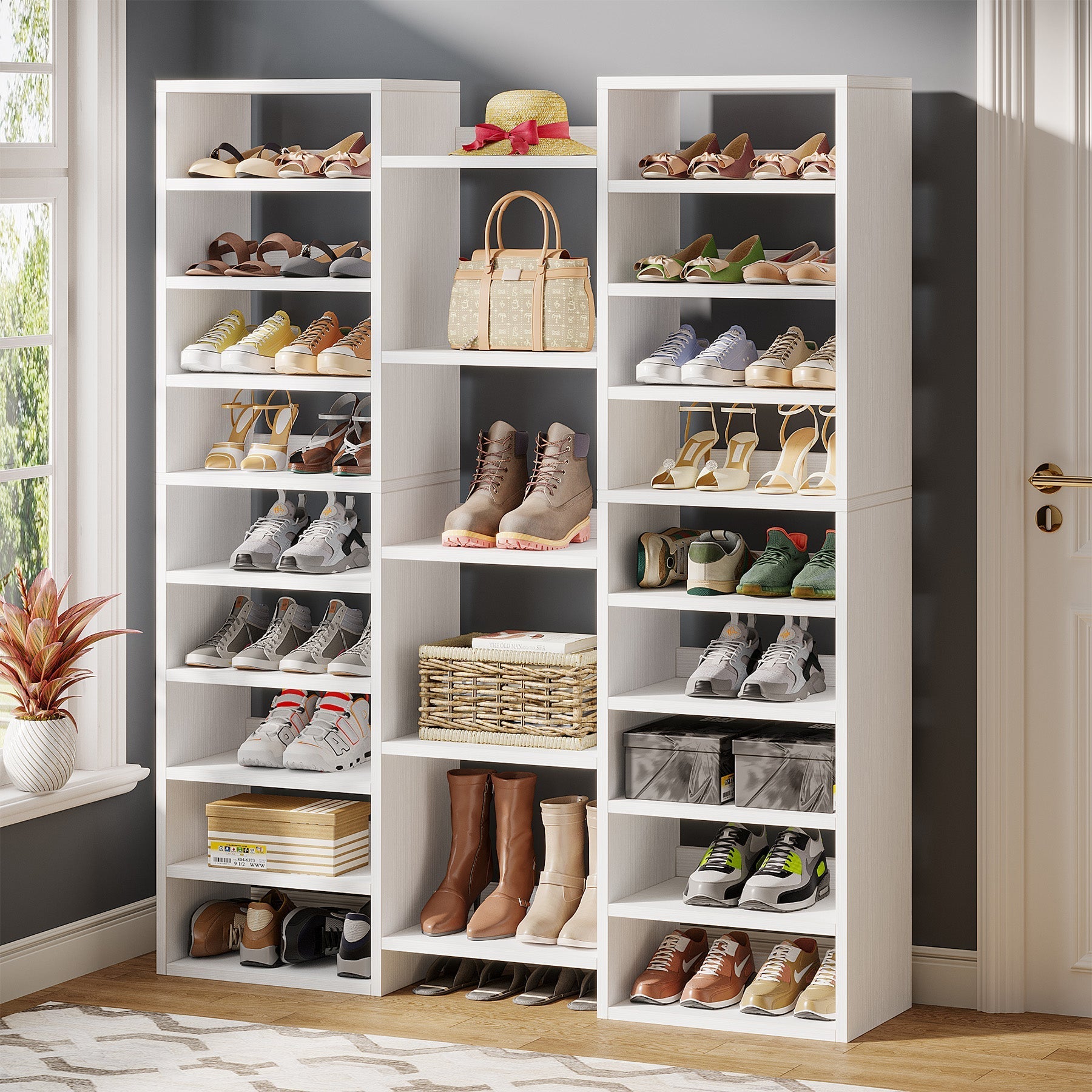 Wooden Shoe Rack, Freestanding Shoe Organizer with 58 cm Storage Shelves