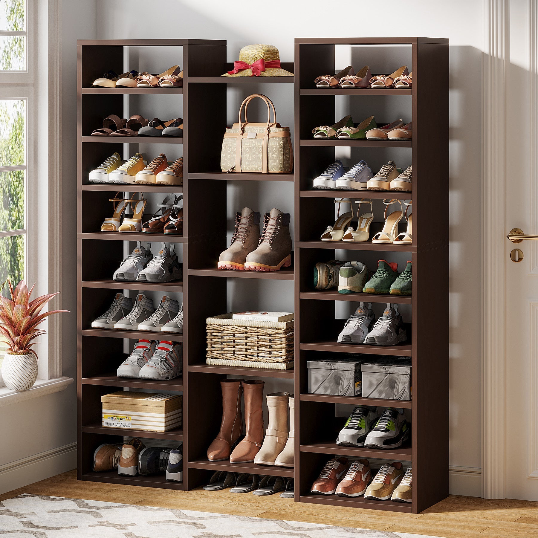 Wooden Shoe Rack, Freestanding Shoe Organizer with 58 cm Storage Shelves