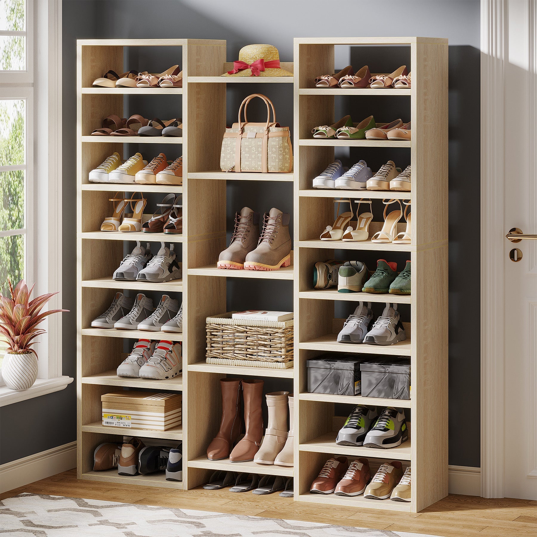 Wooden Shoe Rack, Freestanding Shoe Organizer with 58 cm Storage Shelves