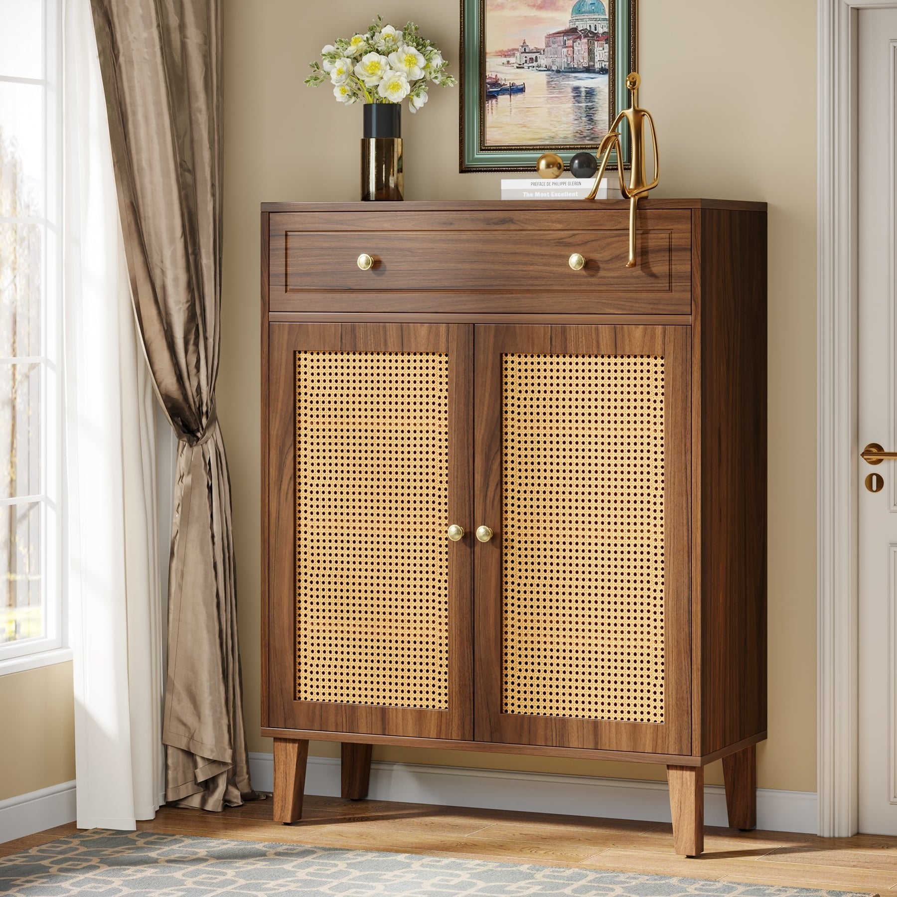 Wooden Storage Cabinet Sideboard with Adjustable Shelves and Drawer (cm)