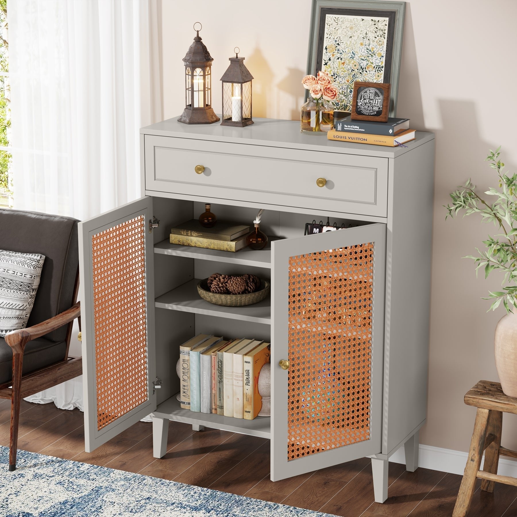 Wooden Storage Cabinet Sideboard with Adjustable Shelves and Drawer (cm)